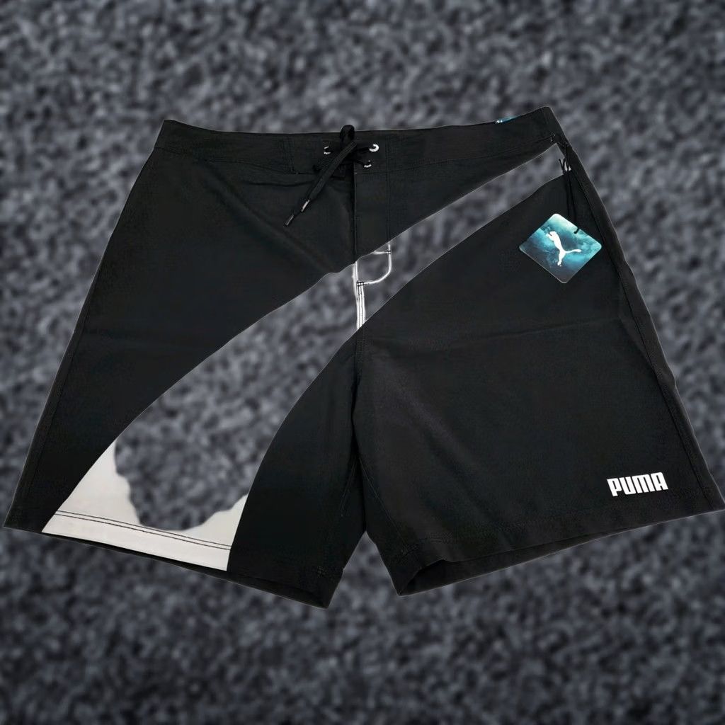 Puma PUMA Mens Black/White Stripe Board Shorts Drawstring Back Pocket Zip 36 #8605 Size US 36 / EU 52 - 1 Thumbnail