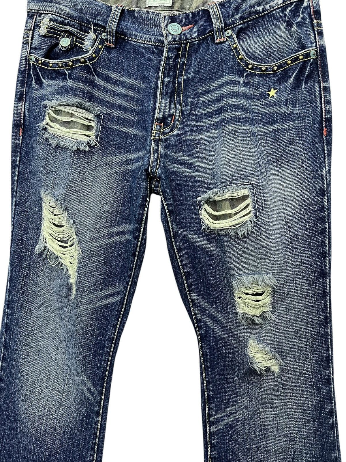 Grunt Style 🔥OZZ-FIRST PINBALL Grunge Ripped Studded Punk Flare Denim Size US 34 / EU 50 - 3 Thumbnail
