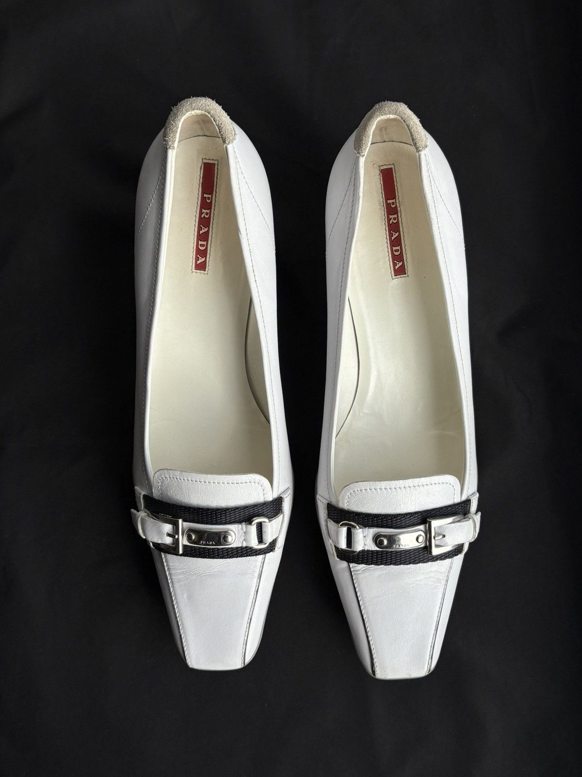 Prada × Vintage PRADA 2000s WHITE LEATHER KITTEN HEELS BUCKLE LOGO 36 US 5 Size US 6 / IT 36 - 1 Thumbnail
