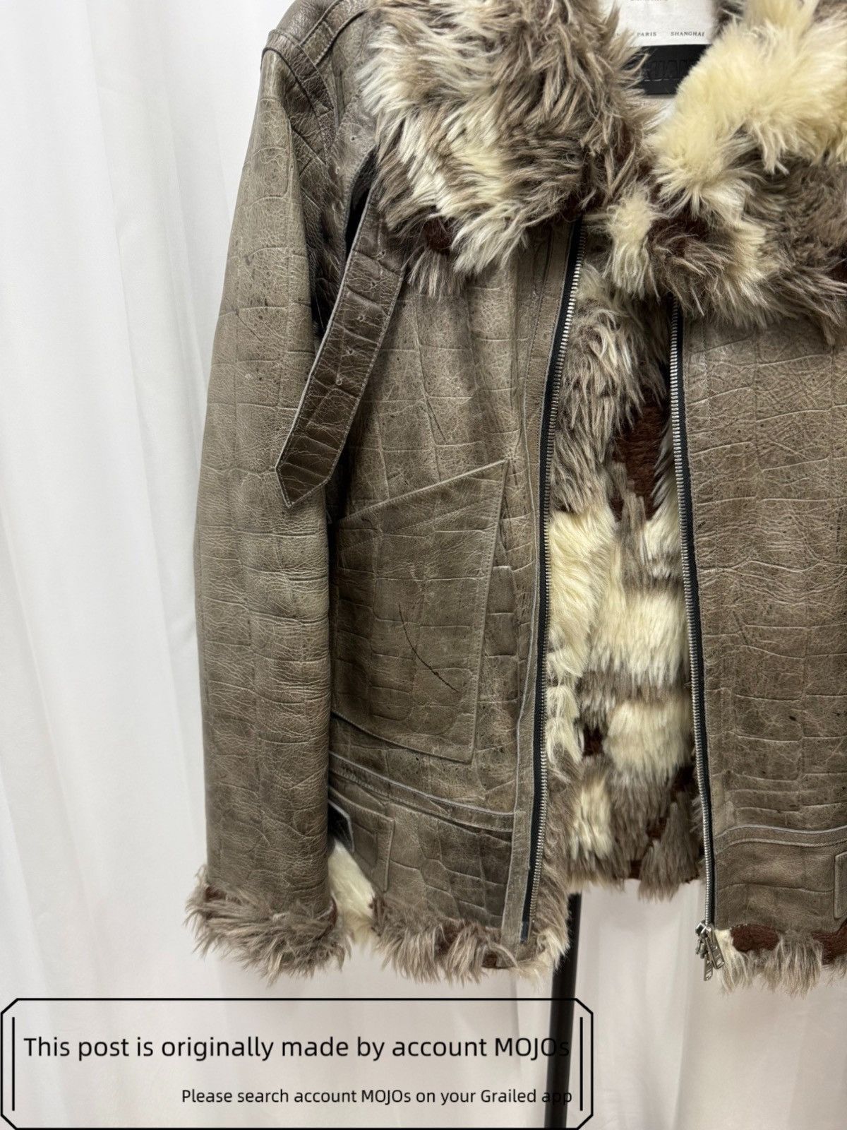Sz L Sankuanz Leather & Fur Moto Sport Coat Mojos1134 in Beige, Men's — image 3 of 6