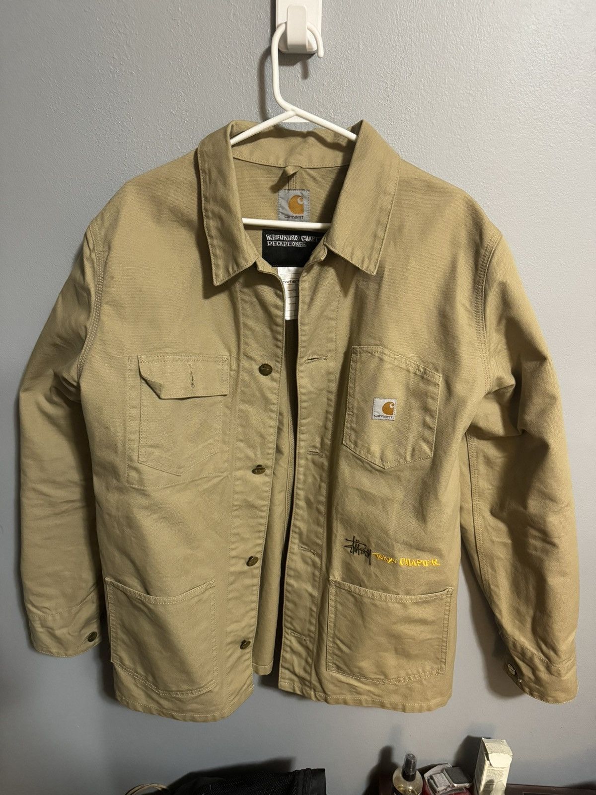 image of Carhartt x Stussy Tokyo (Ikebukuro) Chore Jacket 2000S in Khaki, Men's (Size Large)