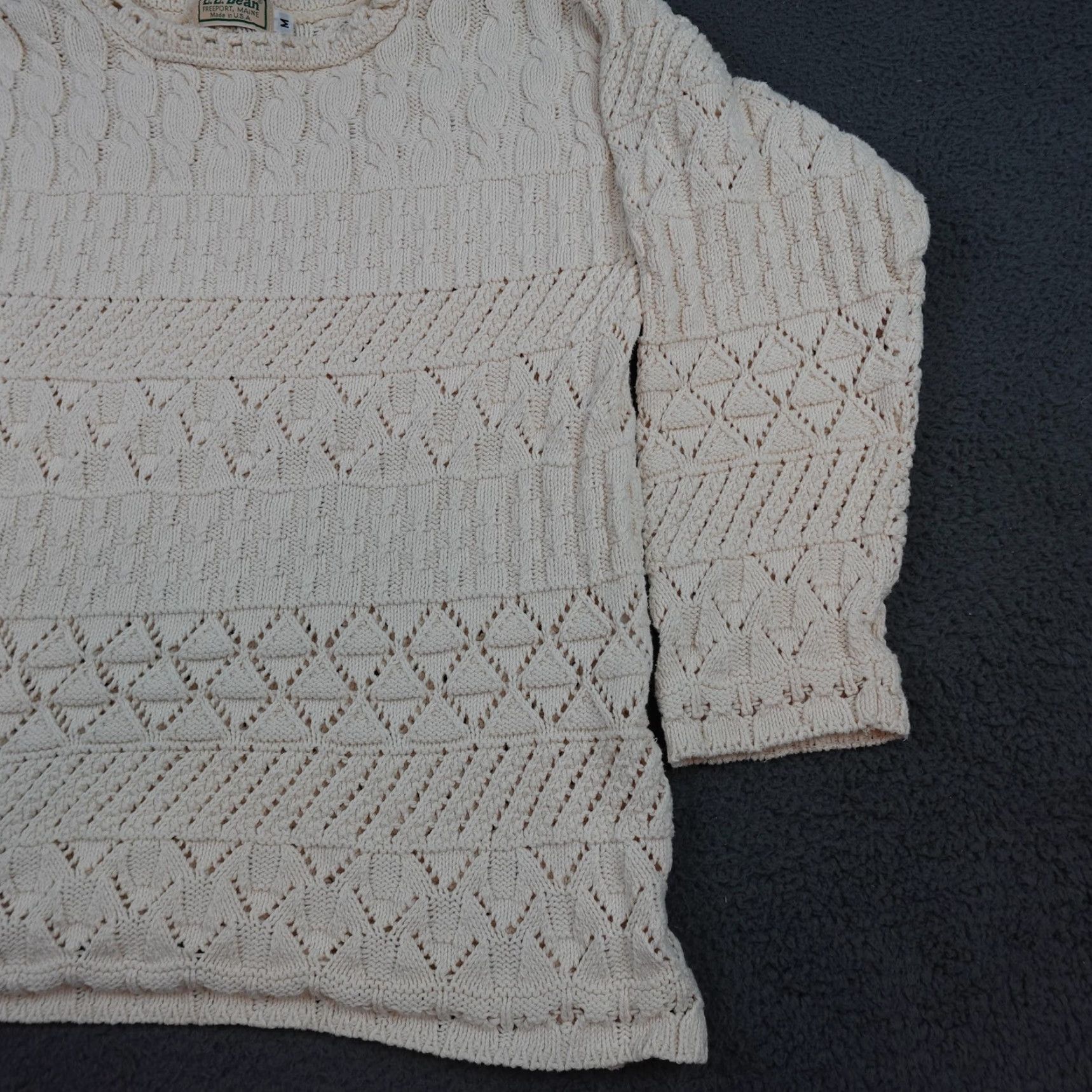 Vintage VINTAGE L.L. Bean Sweater Womens Medium White Cotton Open Cable Knit Crewneck Size M / US 6-8 / IT 42-44 - 2 Thumbnail