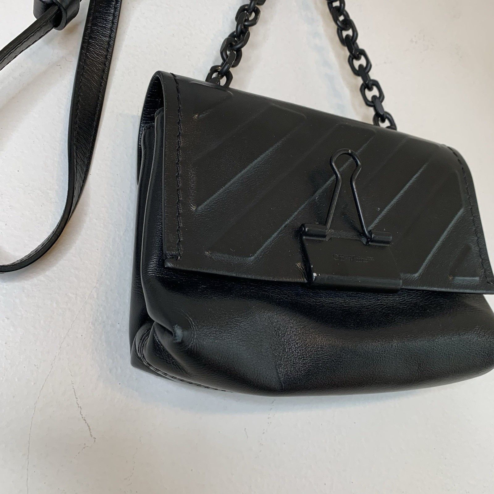 Off-White Off White Diag Soft Binder Clip Leather Side Bag Black Size ONE SIZE - 3 Thumbnail