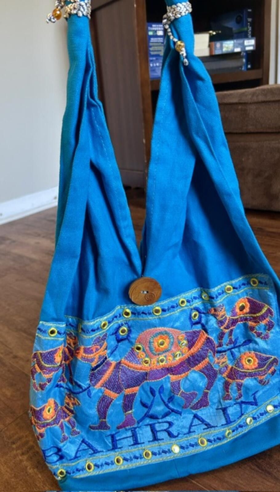 The Unbranded Brand Blue Embroidered Elephant Fabric Shoulder Bag Bahrain Size ONE SIZE - 5 Thumbnail
