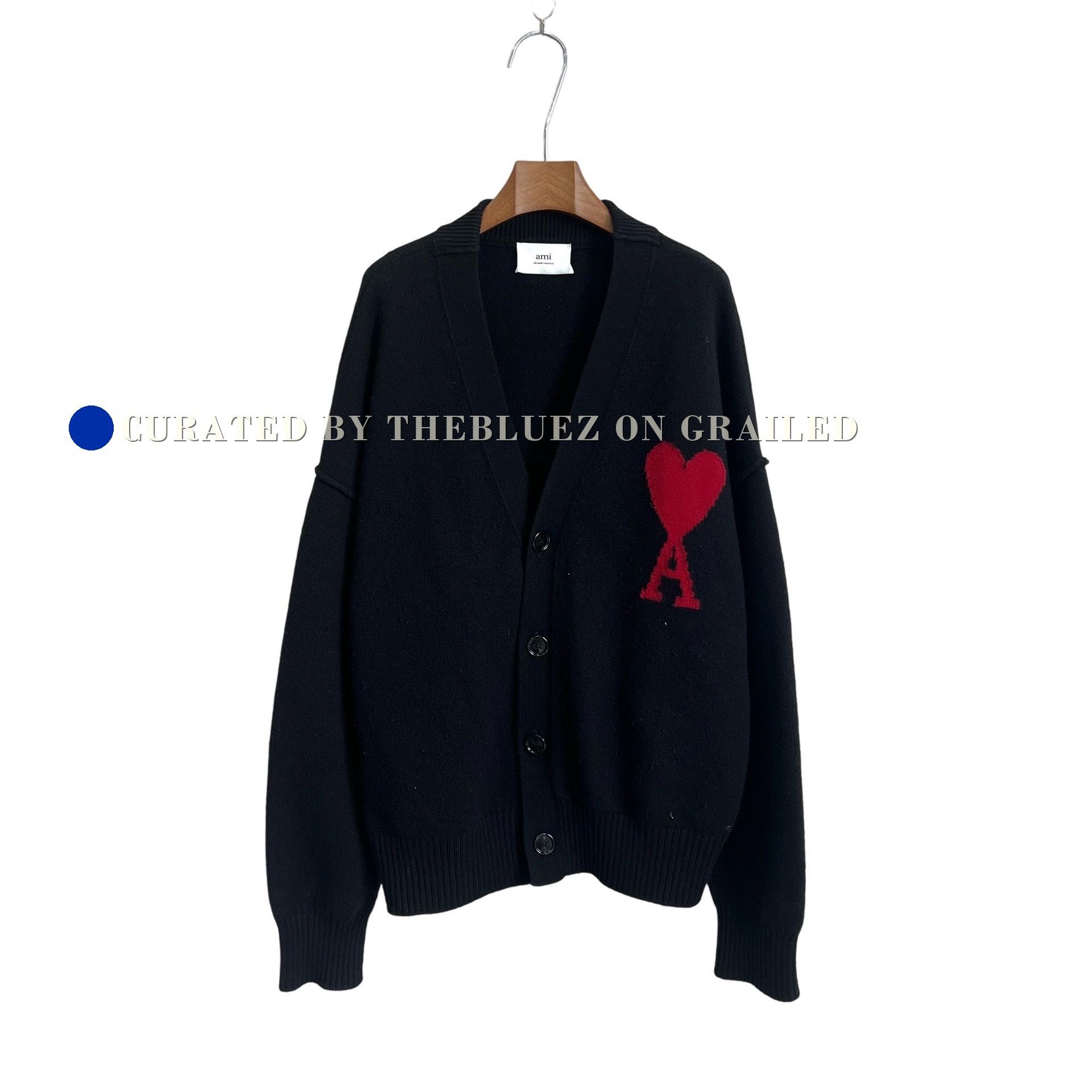 AMI AMI Classic Black Heart Wool Cardigan Size US L / EU 52-54 / 3 - 1 Thumbnail