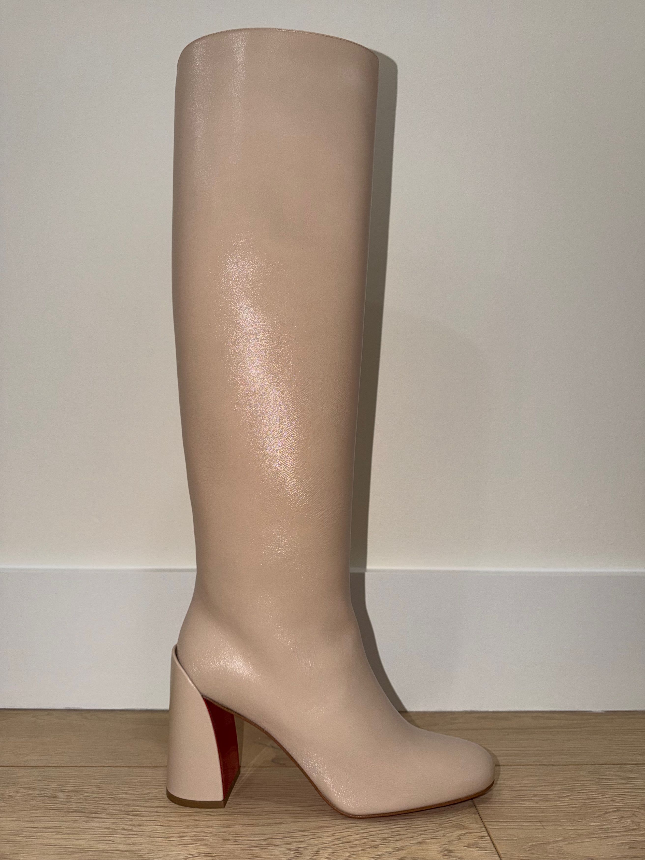 Christian Louboutin Janitta 85 Pearl Beige Sugar Leather Knee High Heel Boot 37 Size US 7 / IT 37 - 2 Thumbnail