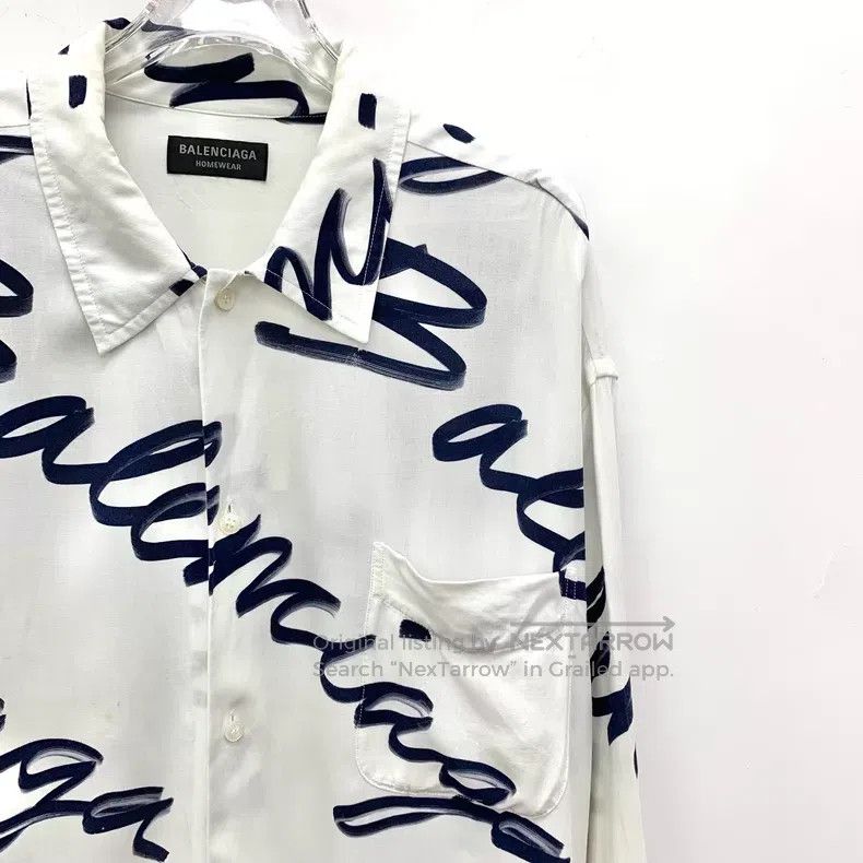 Balenciaga Balenciaga White Logo Letter Printed Collar Long Sleeve Sh Size XS / US 0-2 / IT 36-38 - 3 Thumbnail