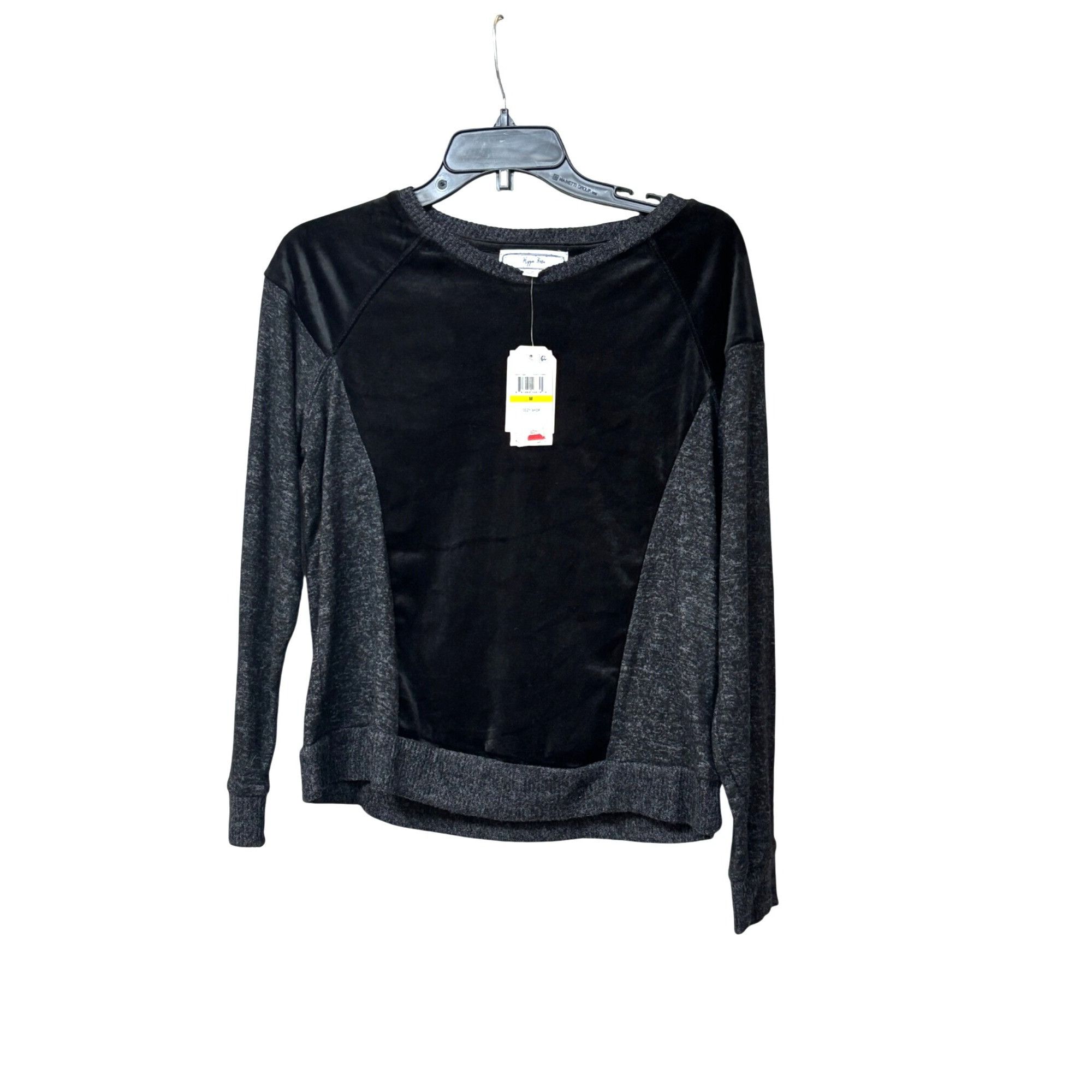 Other Hippie Rose Juniors' Velvet Inlay Raglan Sleeve Top, Black, Size M / US 6-8 / IT 42-44 - 2 Thumbnail
