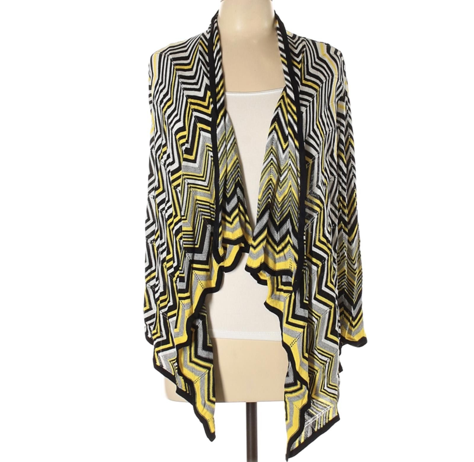 Other Cache Women's Black Yellow Zigzag Pattern Cardigan Size L Size L / US 10 / IT 46 - 1 Thumbnail