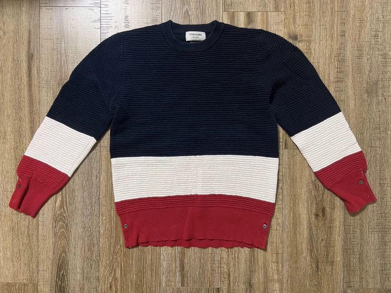 Thom Browne THOM BROWNE Striped Space Cotton Sweatshirt - dmc Size US L / EU 52-54 / 3 - 1 Thumbnail