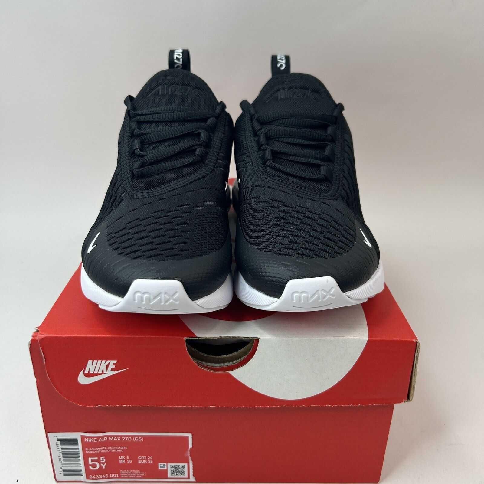 Nike Nike Air Max 270 GS "Black White" 2023 Size US 7 / IT 37 - 2 Thumbnail