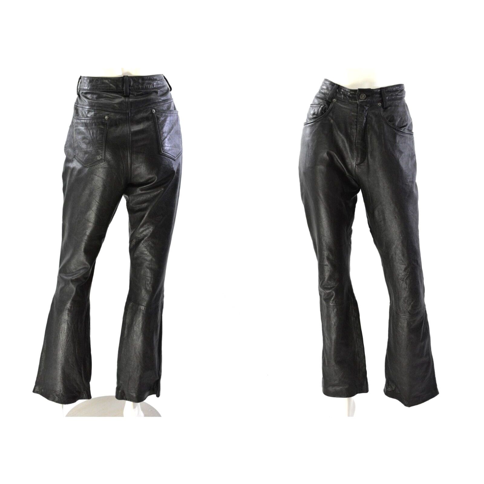 image of 90's Vintage Black Leather High Waist Bootcut Pants Womens 12 Wilsons Maxima in White