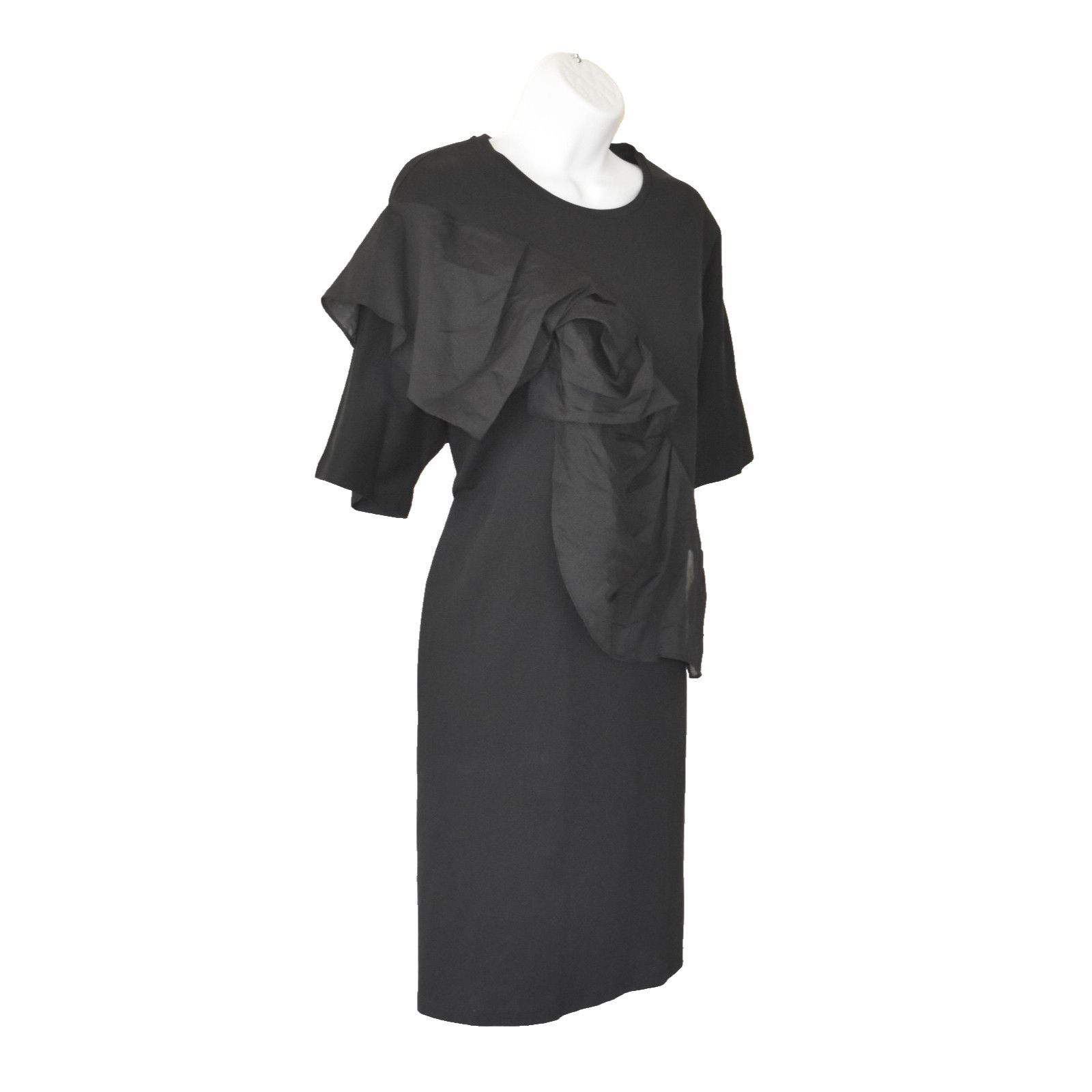 Cos COS Black Cotton Short Sleeve Ruffle Bow Mini Dress Size L Size L / US 10 / IT 46 - 2 Thumbnail