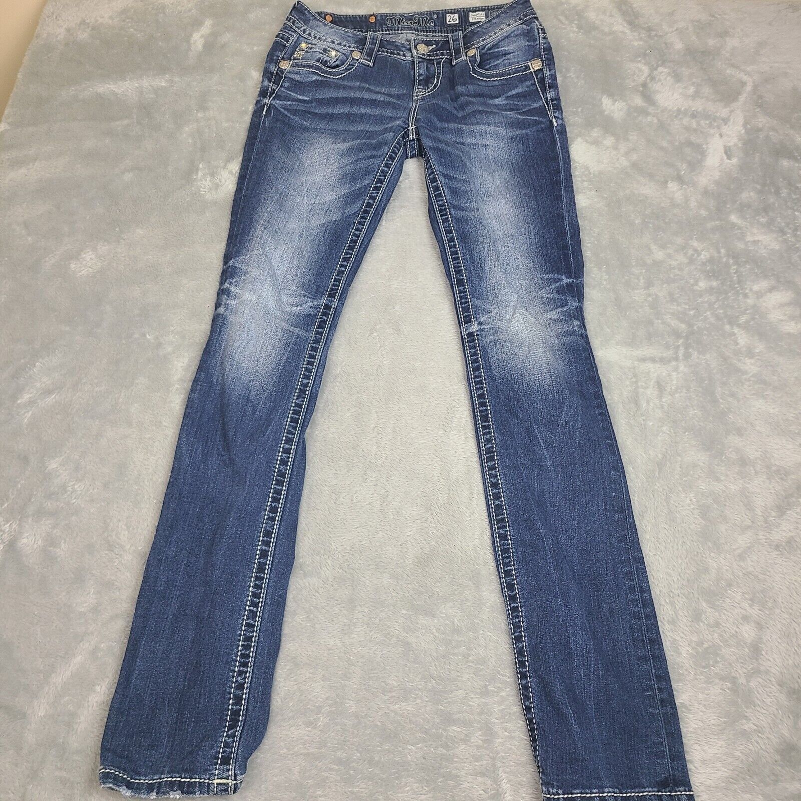 Miss Me Miss Me Jeans Sz 26 Signature Straight FIt Rhinestone Low Ri Size 26" / US 2 / IT 38 - 1 Thumbnail