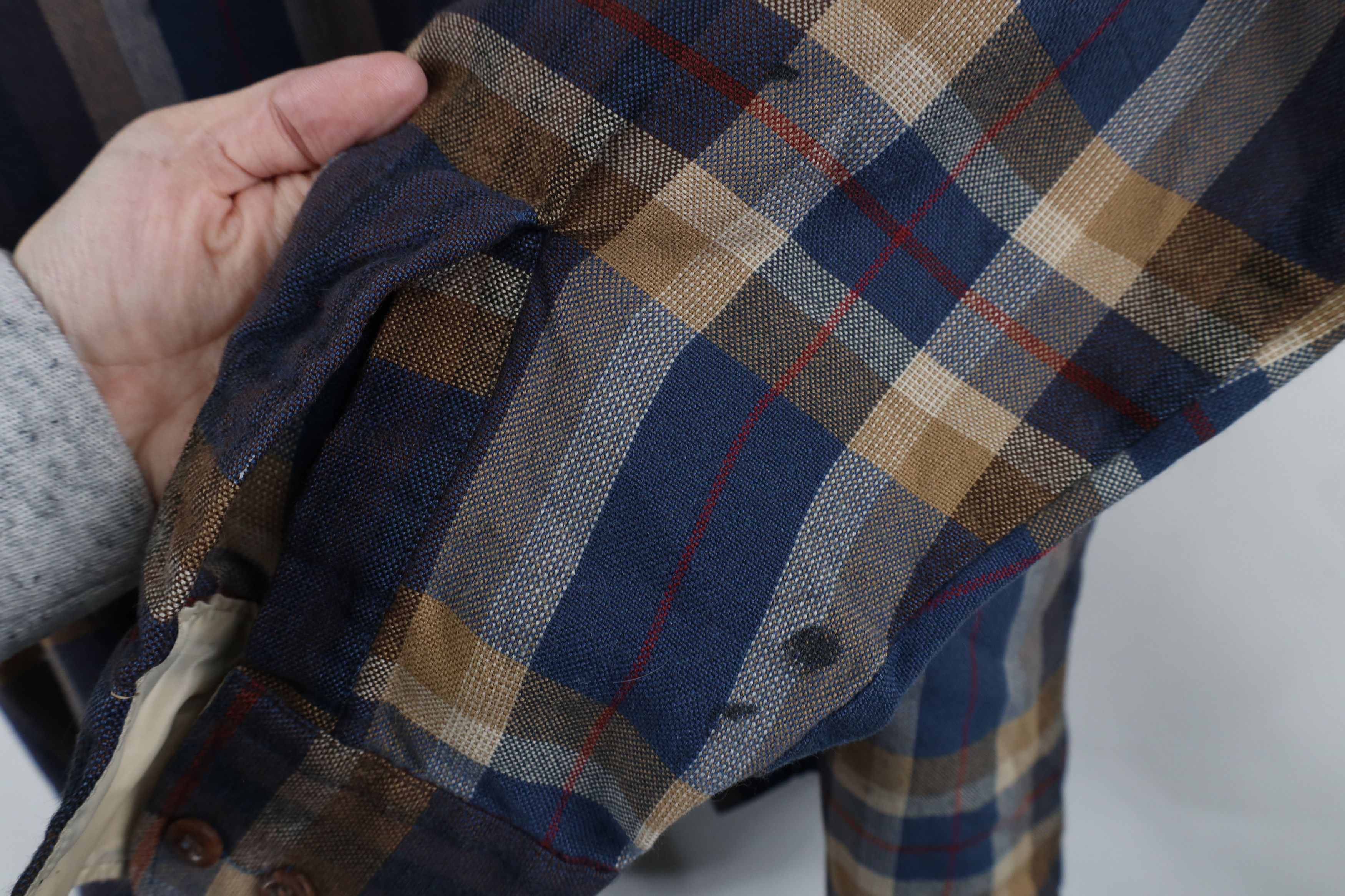 Vintage Vintage 70s 80s Distressed Knit Collared Button Shirt Plaid Size US XXL / EU 58 / 5 - 7 Thumbnail