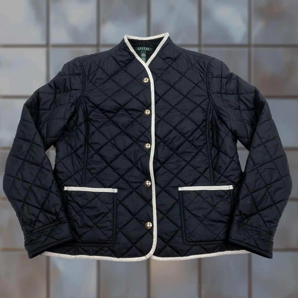 Ralph Lauren Lauren Ralph Lauren Women's Black Quilted Jacket Coat Gold Snaps Trim Size L Size L / US 10 / IT 46 - 1 Thumbnail