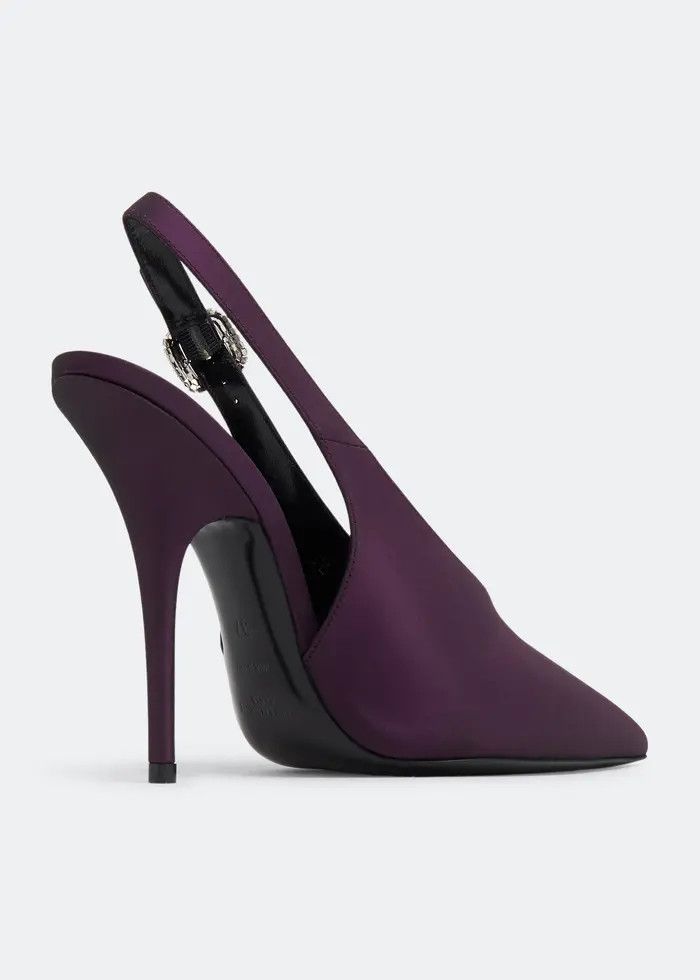 Saint Laurent Paris o1tp1o1224 Yasmeen Slingback Pump In Shantung in Dark Purple Size US 9.5 / IT 39.5 - 3 Thumbnail