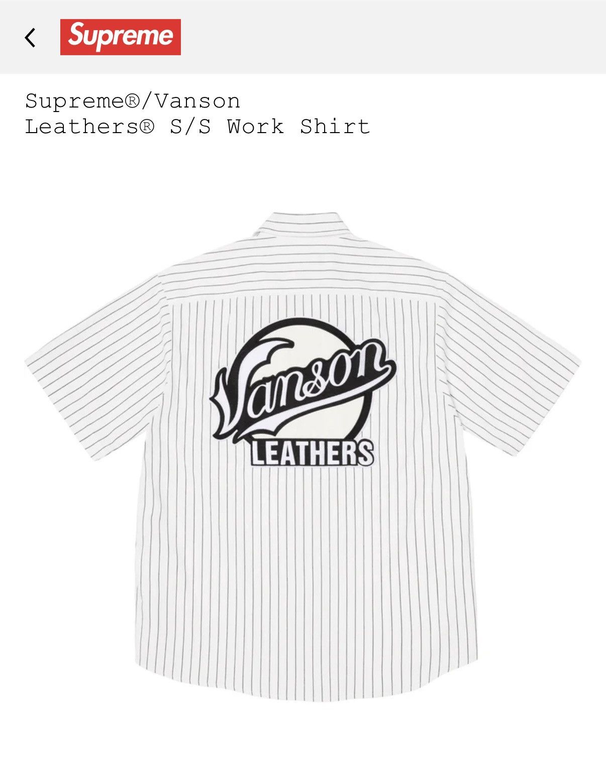 Supreme × Vanson Leathers Supreme x Lanson Leathers Work Shirt (Medium) Size US M / EU 48-50 / 2 - 4 Thumbnail