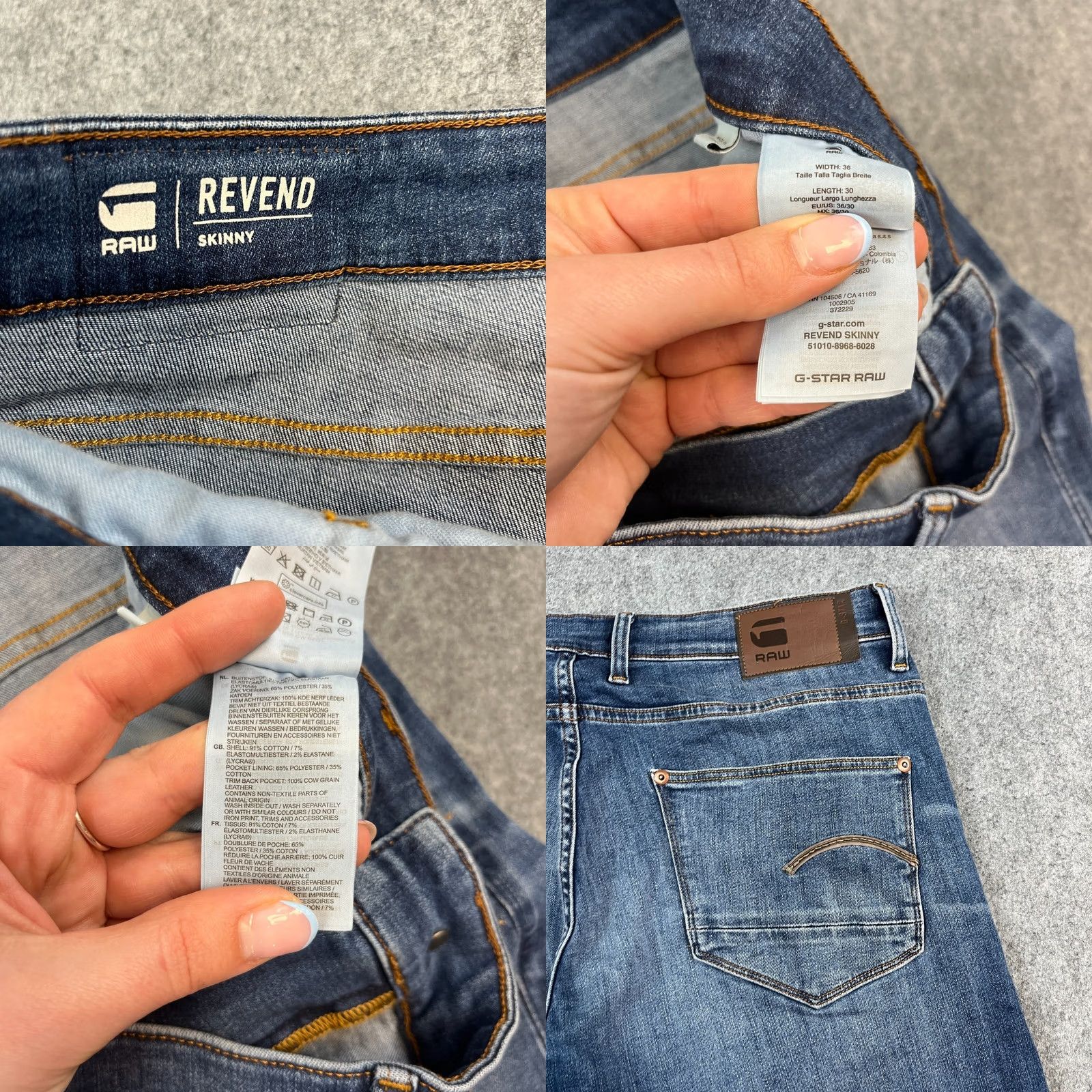 G-Star G-Star Mens Jeans Slim Skinny 36 30 Mid Wash Blue Whiskers Stretch Revend Jeans Men 36 Slim Mid Blue 5-Pocket Theme Stars Size US 36 / EU 52 - 8 Thumbnail