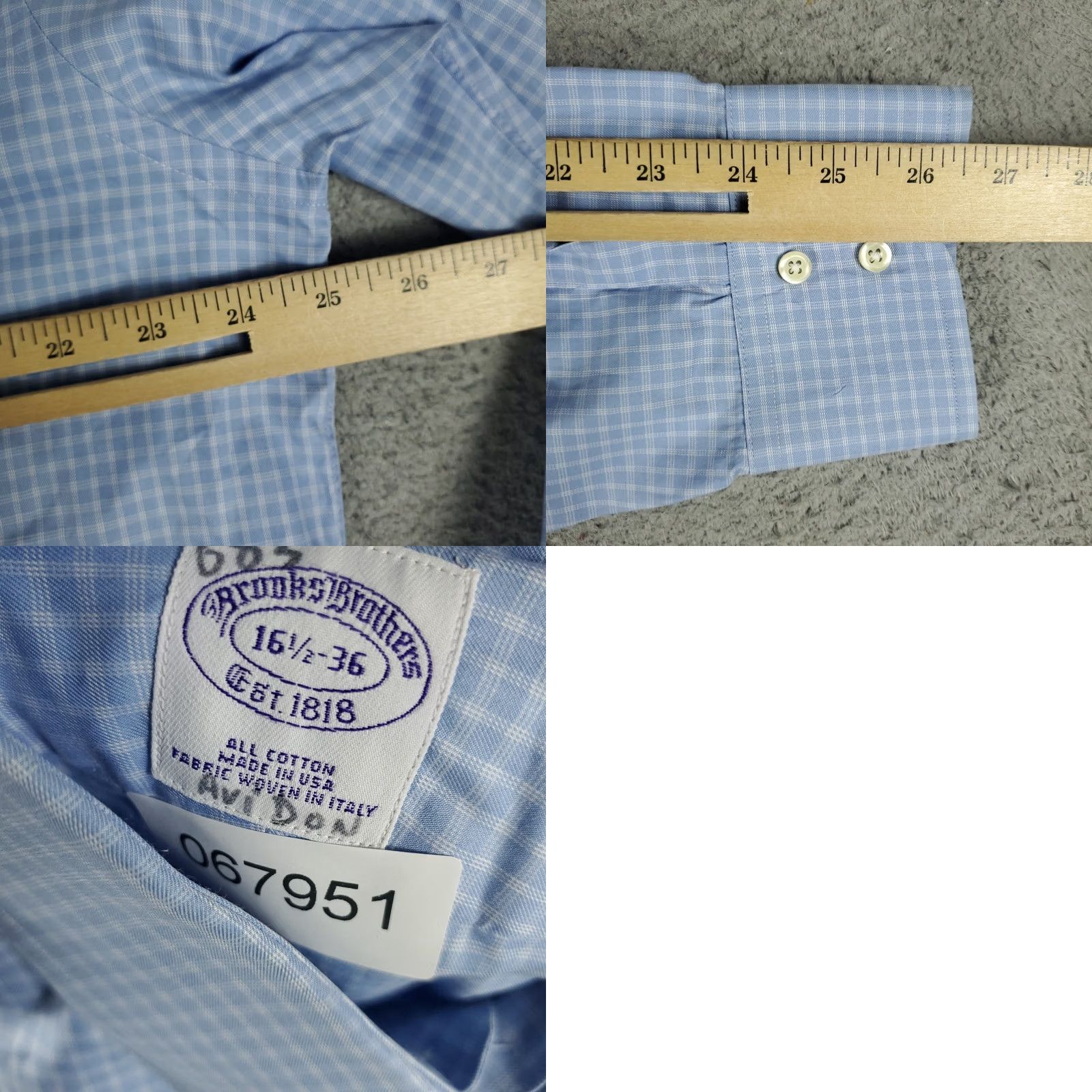 Brooks Brothers Brooks Brothers Shirt Mens 16.5 Blue Plaid Dress Button Up Long Sleeve Non-Iron Pockets Regular Cotton Size 46R - 8 Thumbnail