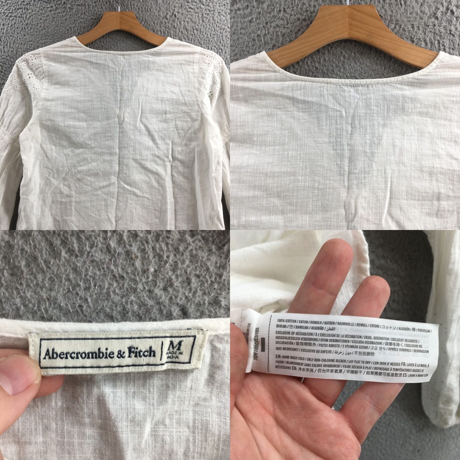 Abercrombie & Fitch Abercrombie & Fitch Blouse Top Womens M White Cotton Long Sleeve V-Neck Casual Size M / US 6-8 / IT 42-44 - 8 Thumbnail