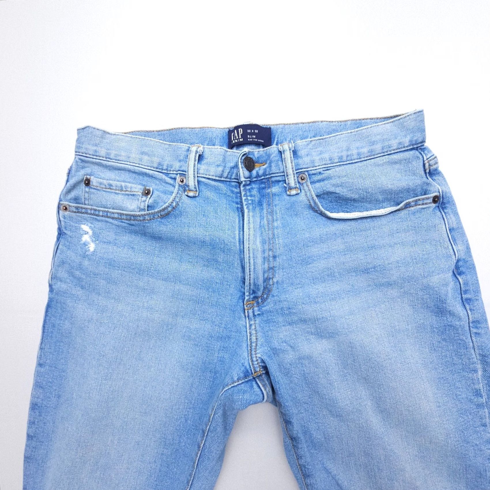 Gap Gap Jeans Mens 32 x 30 Distressed Blue Slim Stretch Denim 5-Pocket Straight Regular Size US 32 / EU 48 - 3 Thumbnail