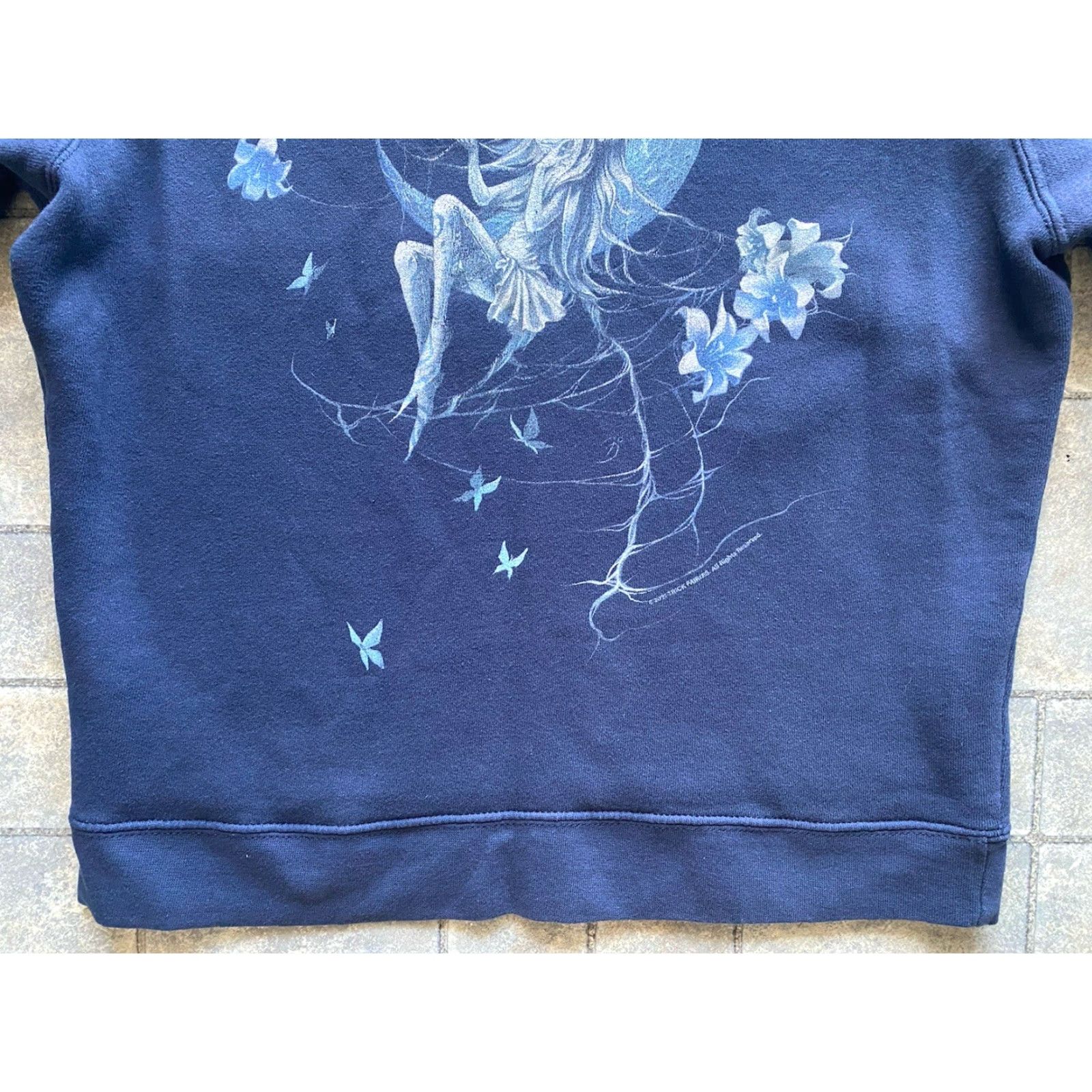 Delta Delta Fleece Sweatshirt Women MEDIUM Dark Blue Fairy Moon Trick Fairies Crew Neck Long Sleeve Fleece Pullover Moon Butterfly Flowers Size M / US 6-8 / IT 42-44 - 4 Thumbnail