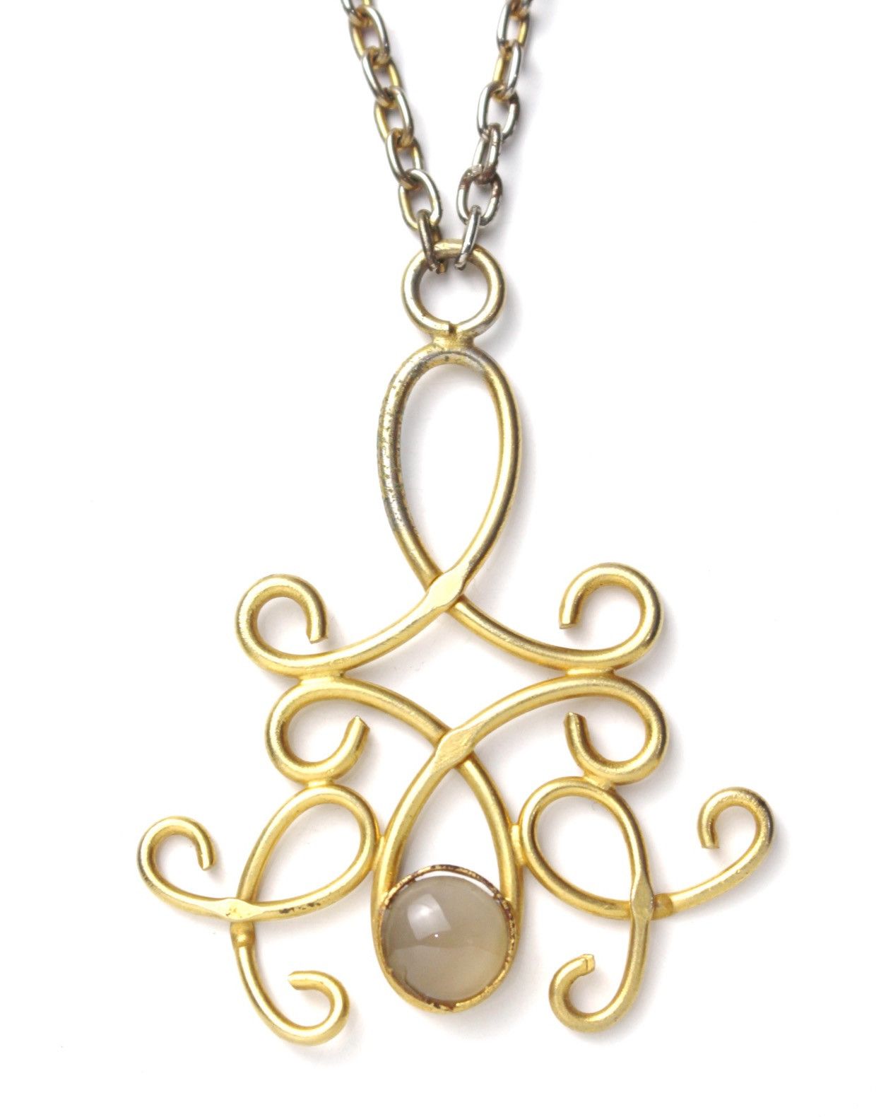 Designer 2000S ART NOUVEAU FILIGREE PENDANT CABOCHON STONE NECKLACE Size ONE SIZE - 2 Thumbnail