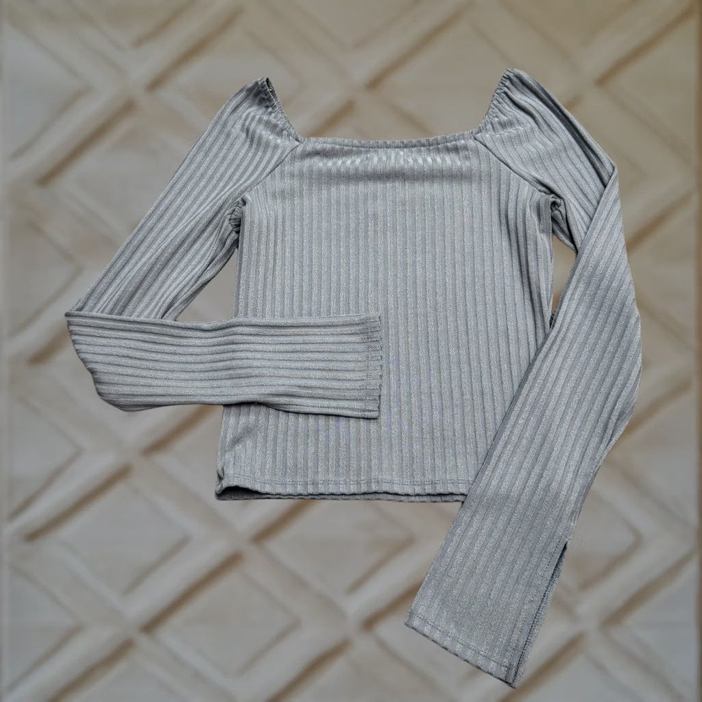 Vintage Madewell Ribbed Knit Square Neck Long Sleeve Top Womens Small Blue Spit Cuff Size S / US 4 / IT 40 - 1 Thumbnail
