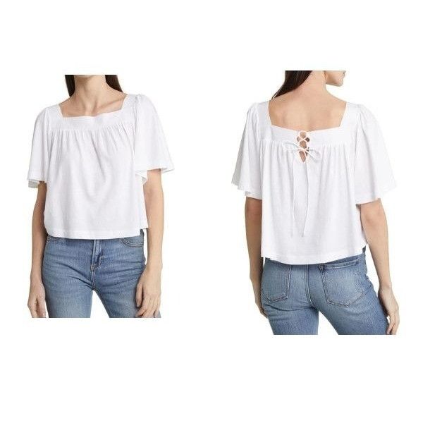 Treasure & Bond Treasure & Bond Cotton & Linen Square Neck Top, White, M Size M / US 6-8 / IT 42-44 - 2 Thumbnail