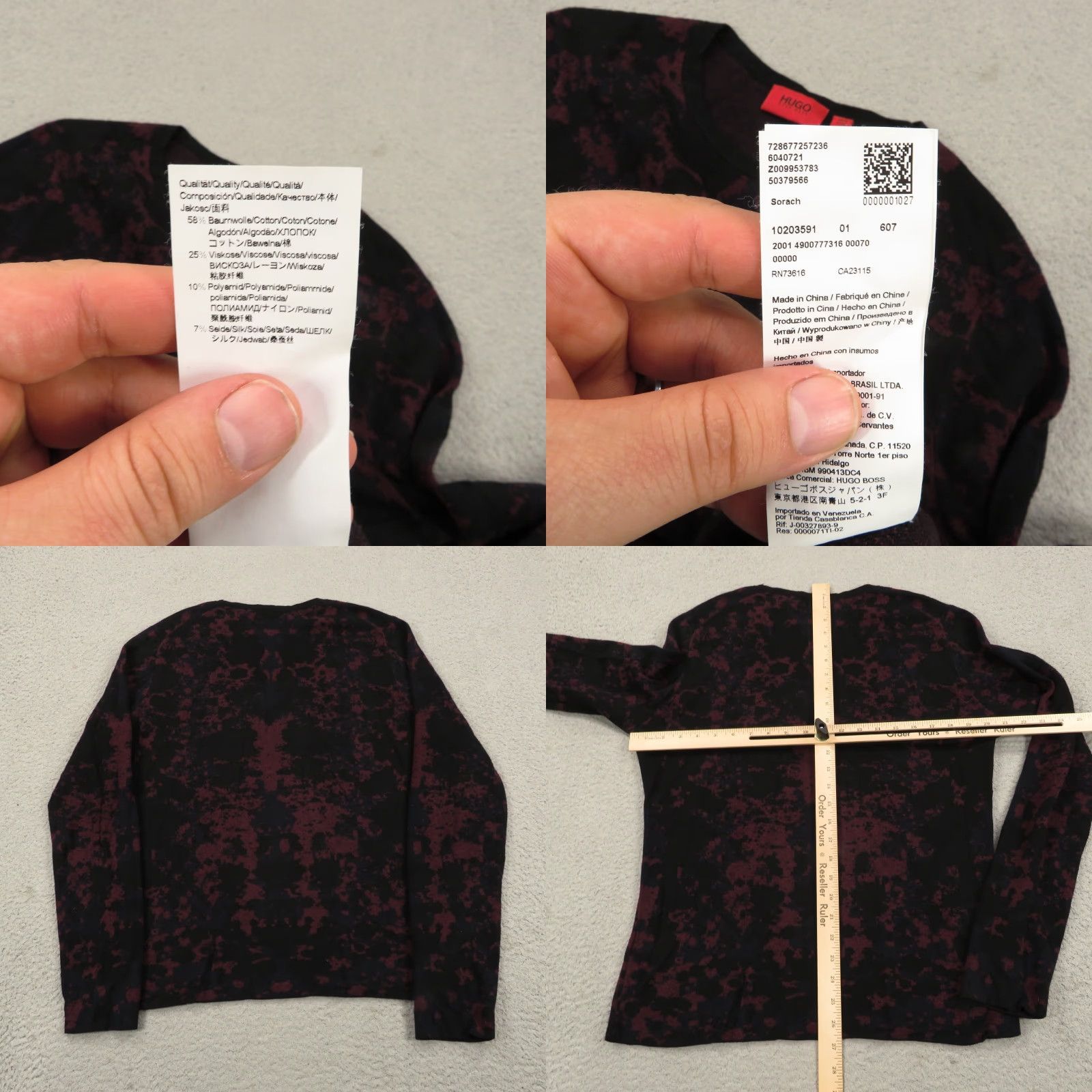 Hugo Boss HUGO Boss Sweater Mens Small Silk Cotton Viscose Black Red Dye Pullover Shirt Size US S / EU 44-46 / 1 - 8 Thumbnail