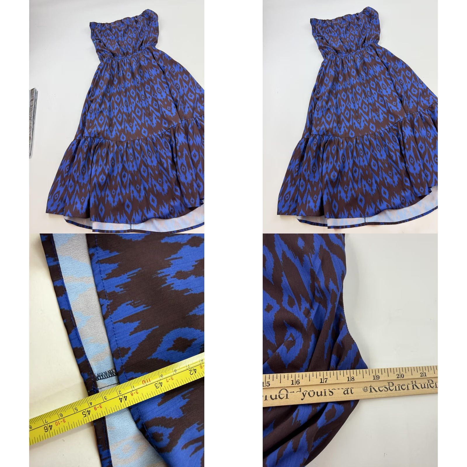 Vintage Wayward Fancies Dress Womens Medium Blue Geometric Strapless Hi-Low Pockets Size M / US 6-8 / IT 42-44 - 8 Thumbnail