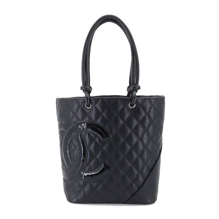 Chanel CHANEL Cambon Line Medium Tote Bag Leather Enamel Black A25167 ...