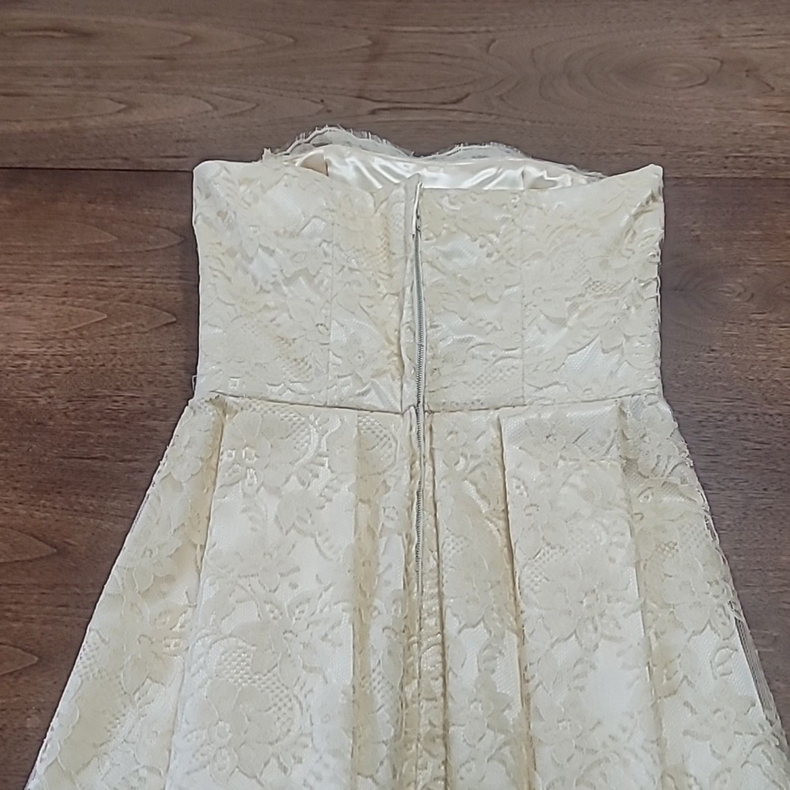 & Other Stories Vtg 1950s Cream Lace over Satin Strapless Dress & Jacket Size ONE SIZE - 7 Thumbnail