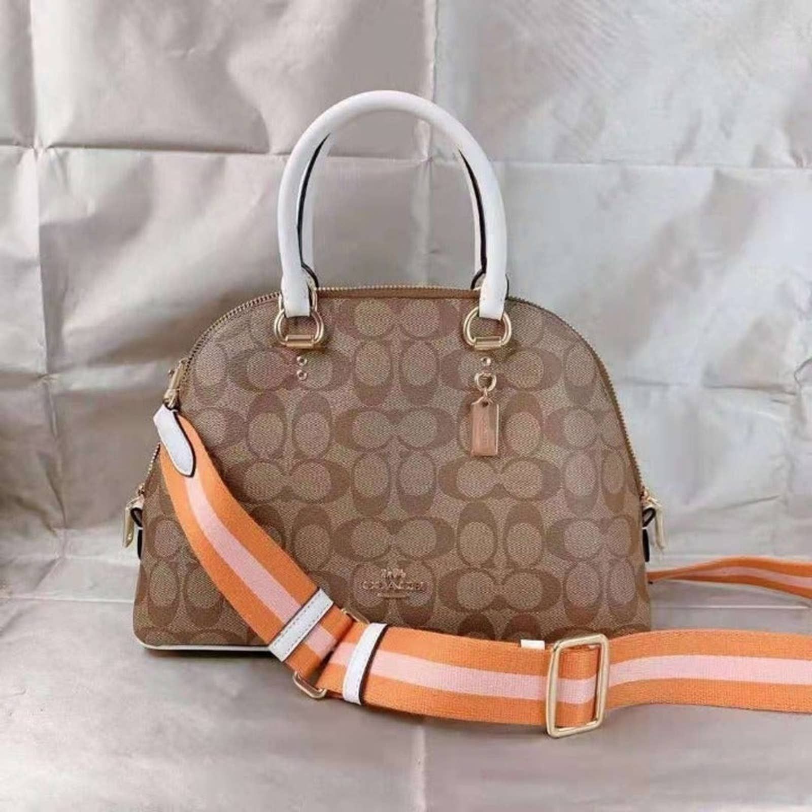 image of Coach C8499 Katy Satchel In Signature Canvas Gold/khaki in Brown, Women's