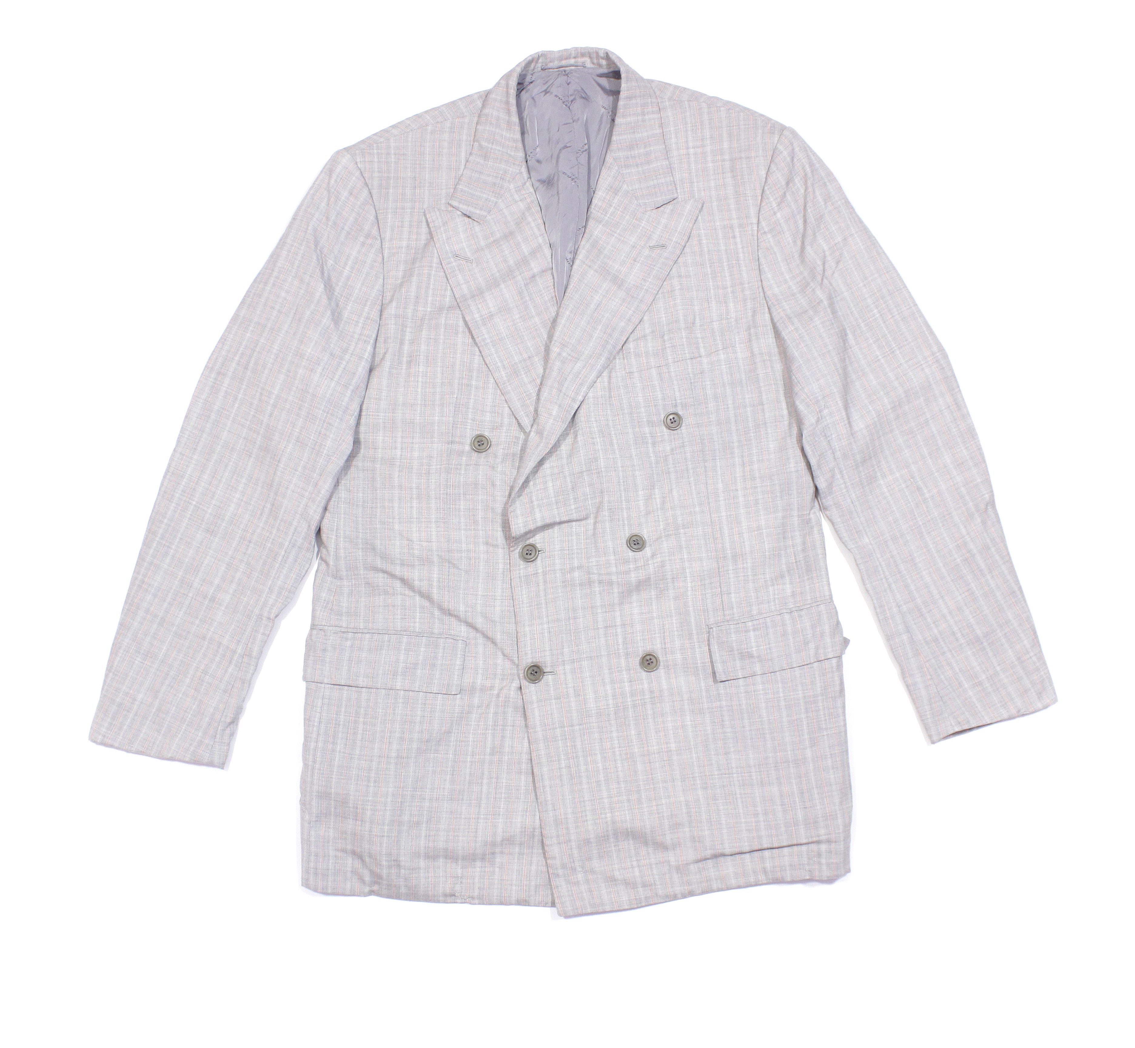 image of Kiton Cashmere Plaid Double Breasted Blazer in Grey, Men's (Size Large)