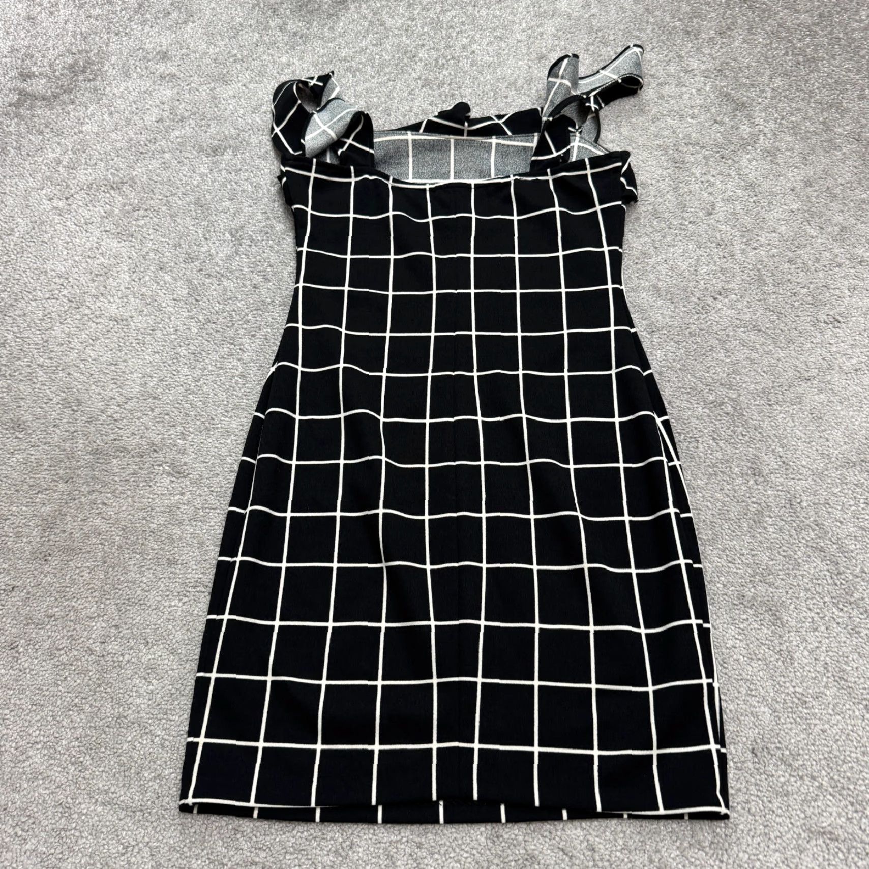 AQUA Aqua Dress Bodycon Mini Women's Small Black Square Neck Ruffle Sleeveless Check Pattern Lightweight Polyester Spandex Classic Designer Casual Size S / US 4 / IT 40 - 3 Thumbnail