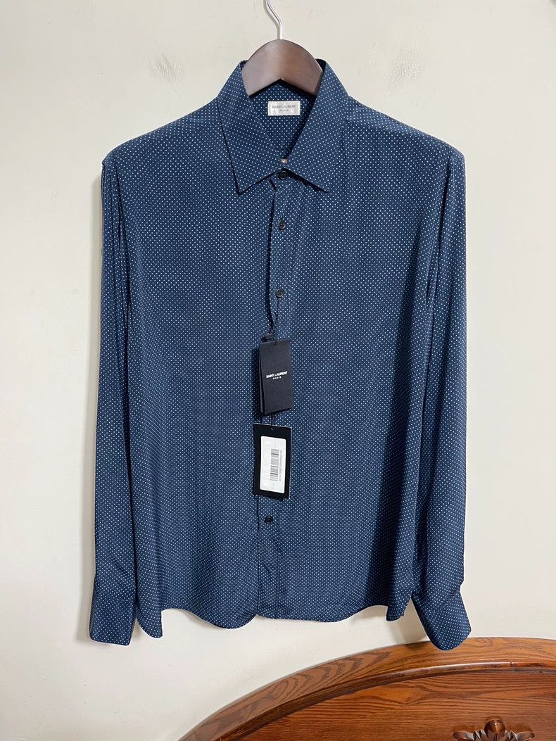 Saint Laurent Silk Polka Dot Long Sleeve Shirt - dmc