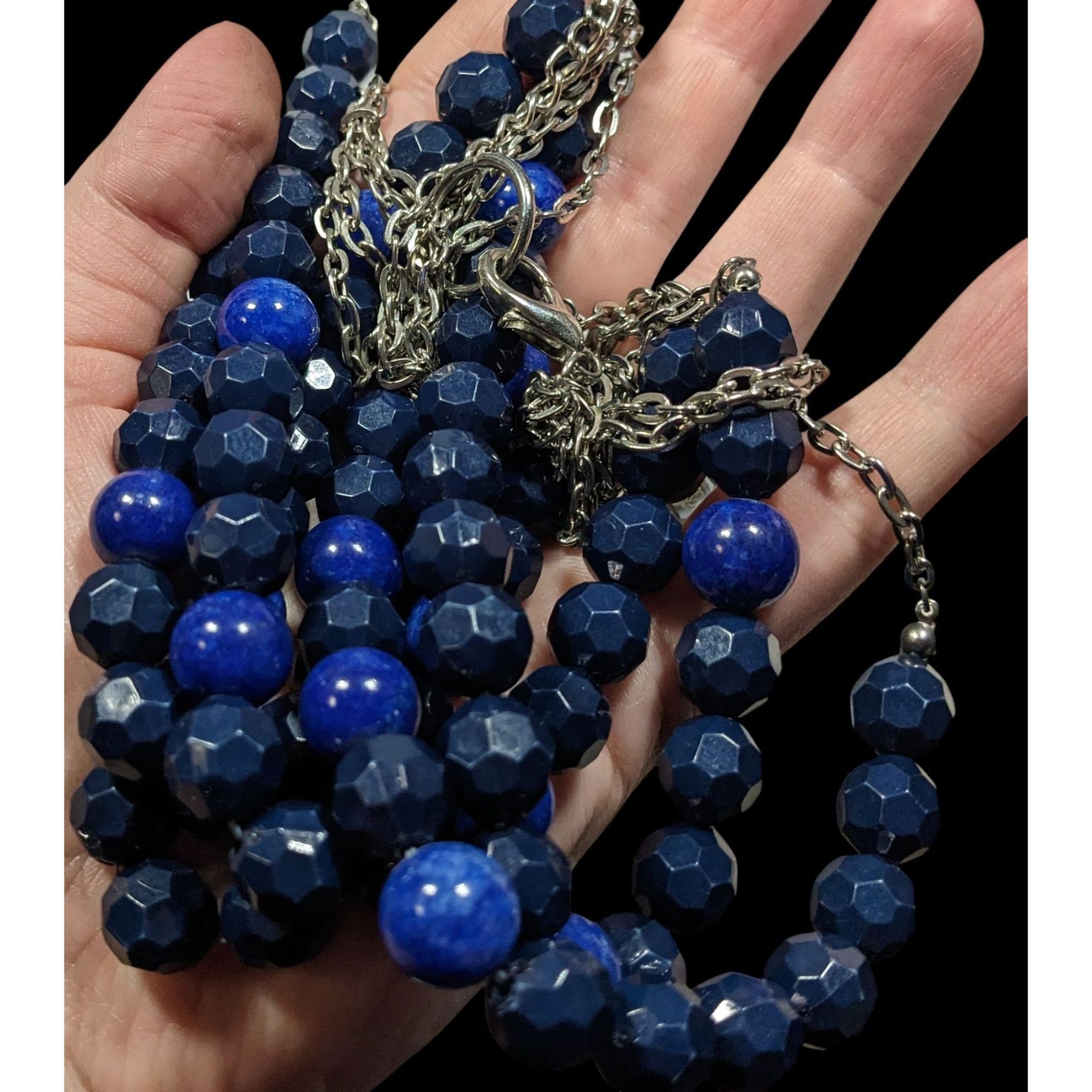 Other Layered Chunky Blue Beaded Statement Necklace On Silver Tone Size ONE SIZE - 3 Thumbnail