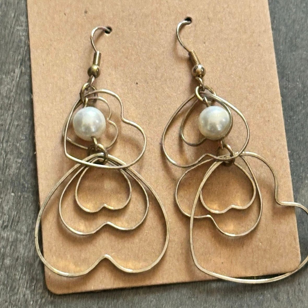 Other gold white pearly dangly heart shaped earrings Size ONE SIZE - 2 Thumbnail