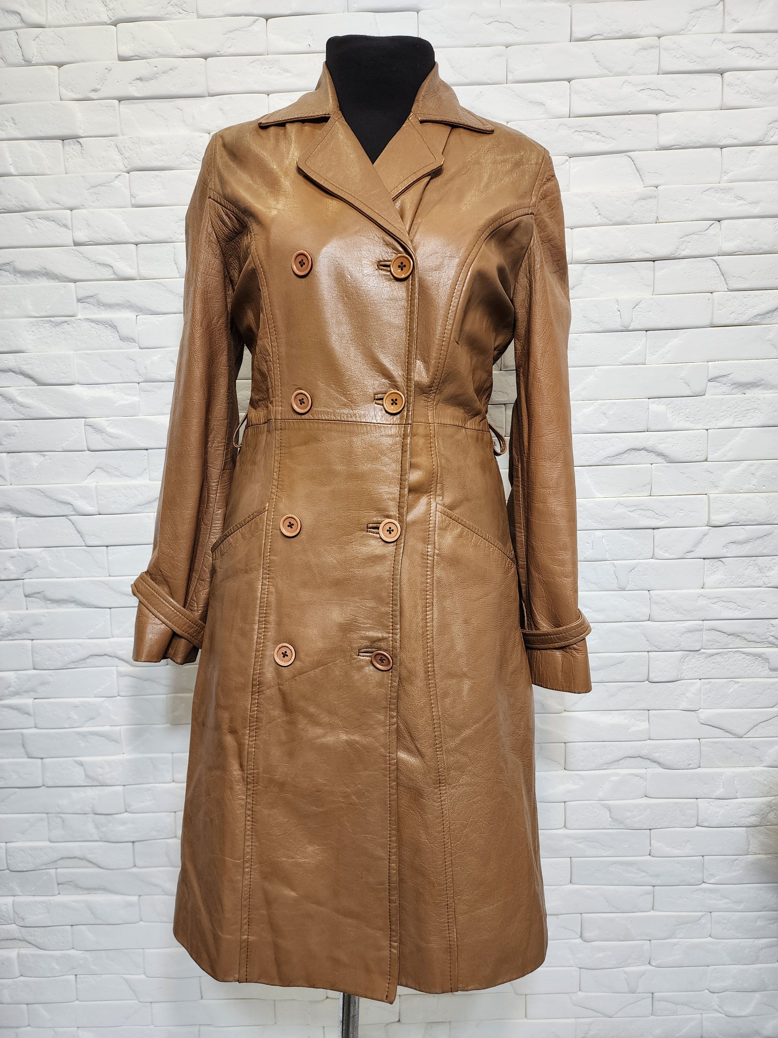 Genuine Leather Women's Brown Genuine Leather Raincoat - Buttoned Style Size M / US 6-8 / IT 42-44 - 1 Thumbnail