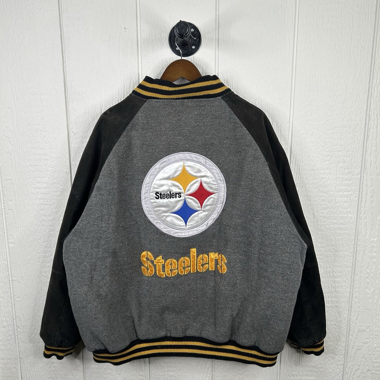 Y2K Pittsburgh Steelers NFL Zip-Up Wool Bomber Jacket XLarge