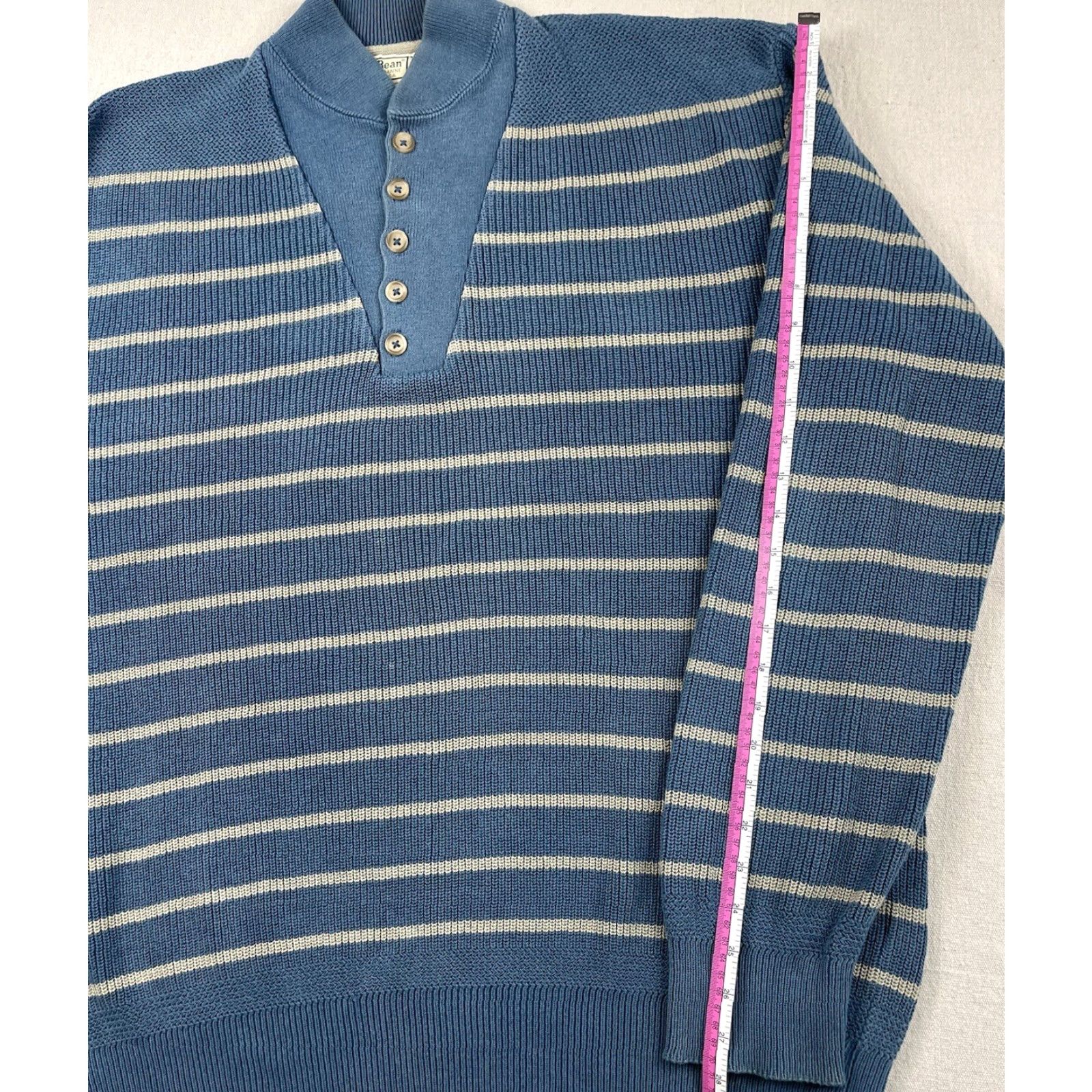 Vintage VINTAGE LL BEAN Sweater Shirt Mens XL Striped Fisherman Knit 1/4 Button Blue USA 90s Outdoor Hiking Mens Size US XL / EU 56 / 4 - 5 Thumbnail