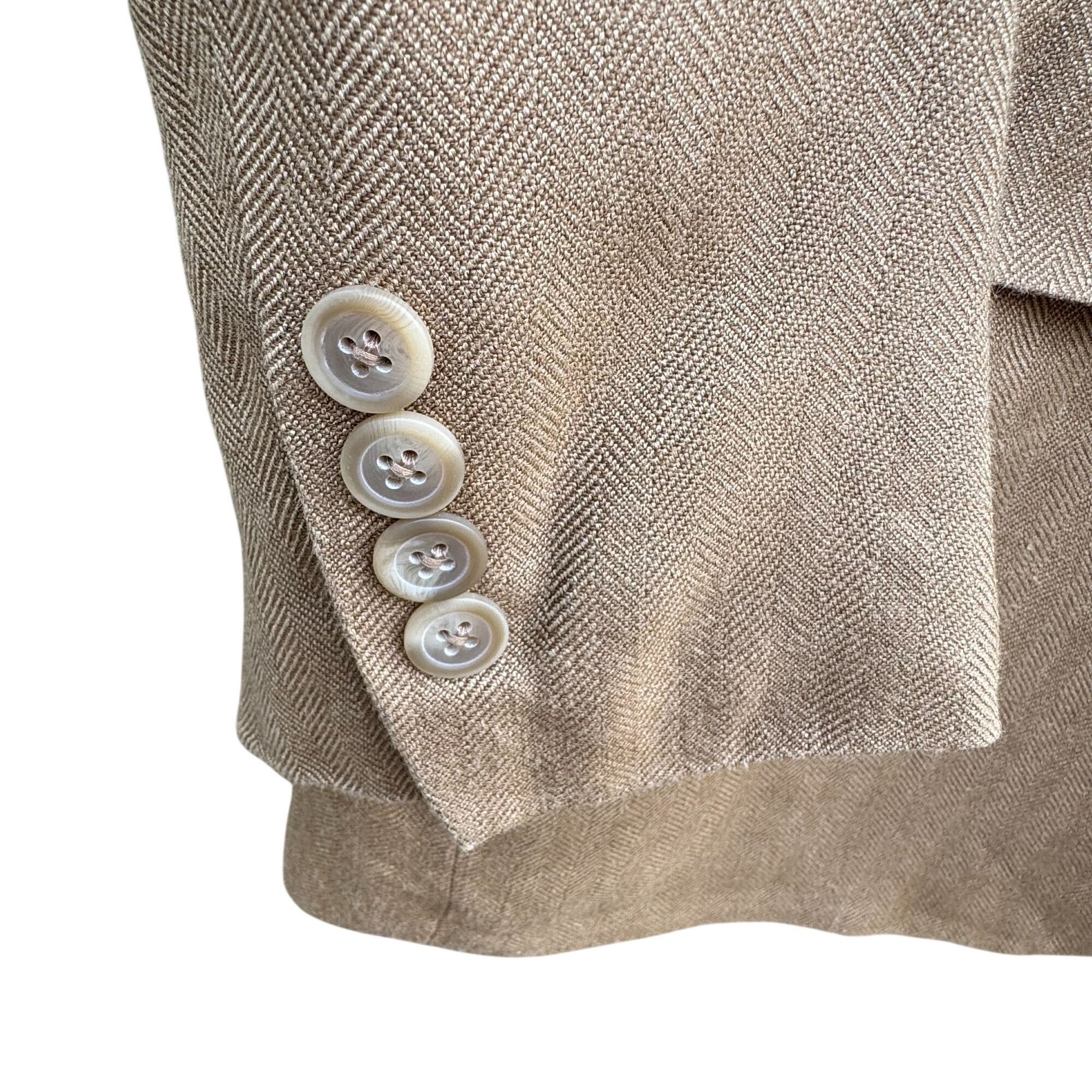 Chaps Chaps Ralph Lauren Vintage Mens Tan Herringbone Blazer Silk Size 42R - 7 Thumbnail