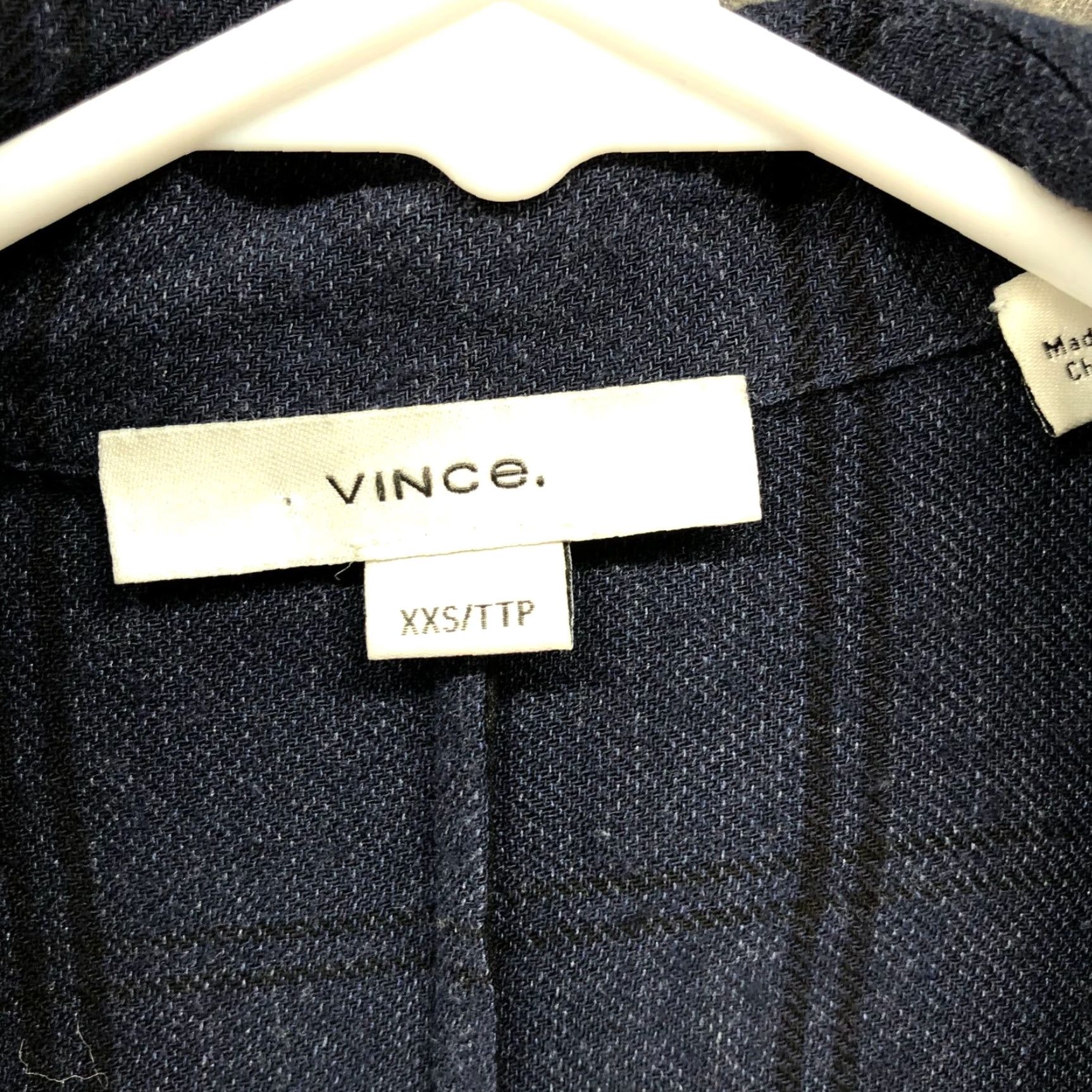 Vince Vince V-Neck Wool-Blend Marina Johnny Collar Long Sleeve Blouse XXS Blue Plaid Shirt Women XS Size XXS / US 00 / IT 34 - 5 Thumbnail