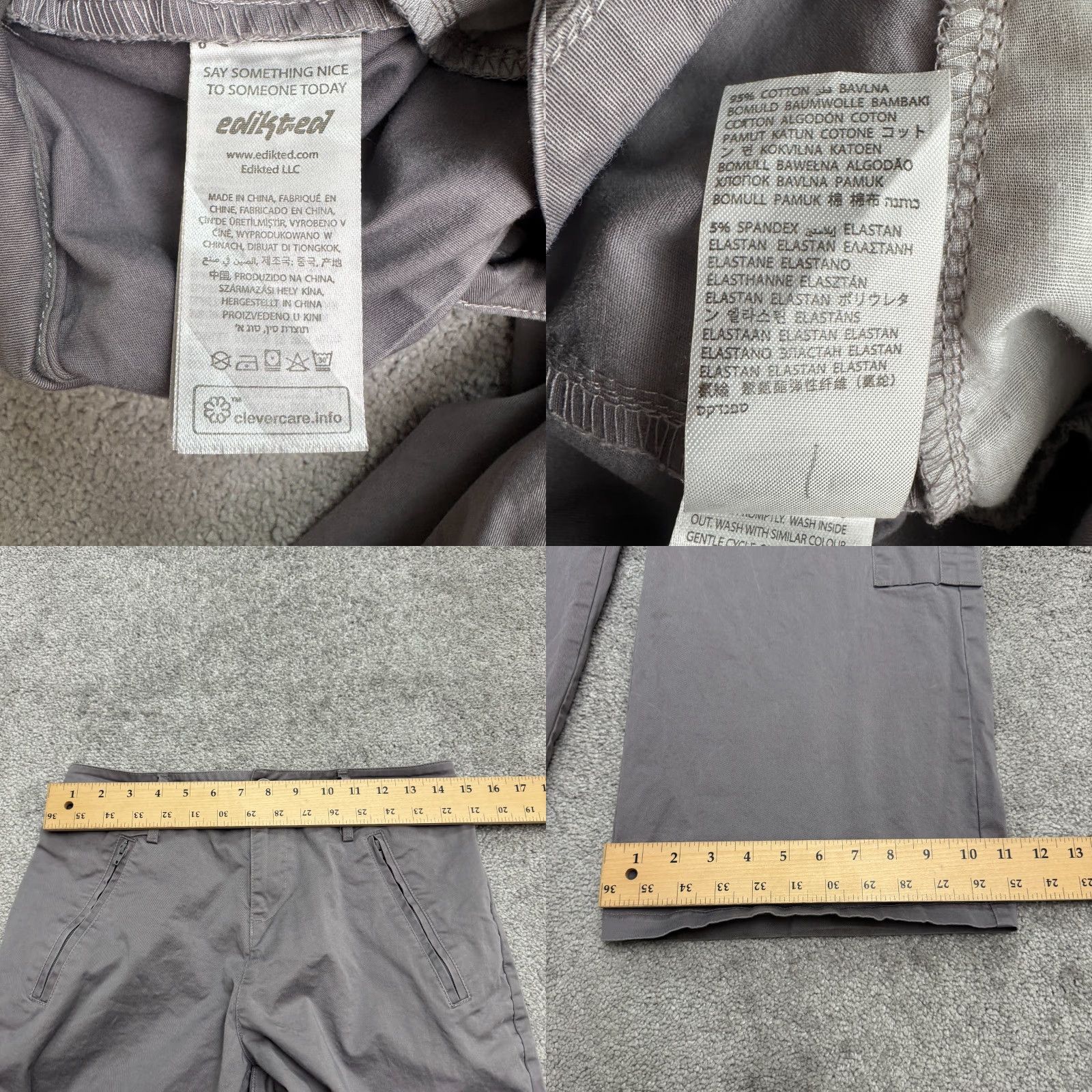 Vintage Edikted Cargo Pants Womens Small Gray Wide-Leg Cotton Pockets Zip Button Low Rise Casual Travel Spring Fall Summer Baggy Size 28" / US 6 / IT 42 - 8 Thumbnail