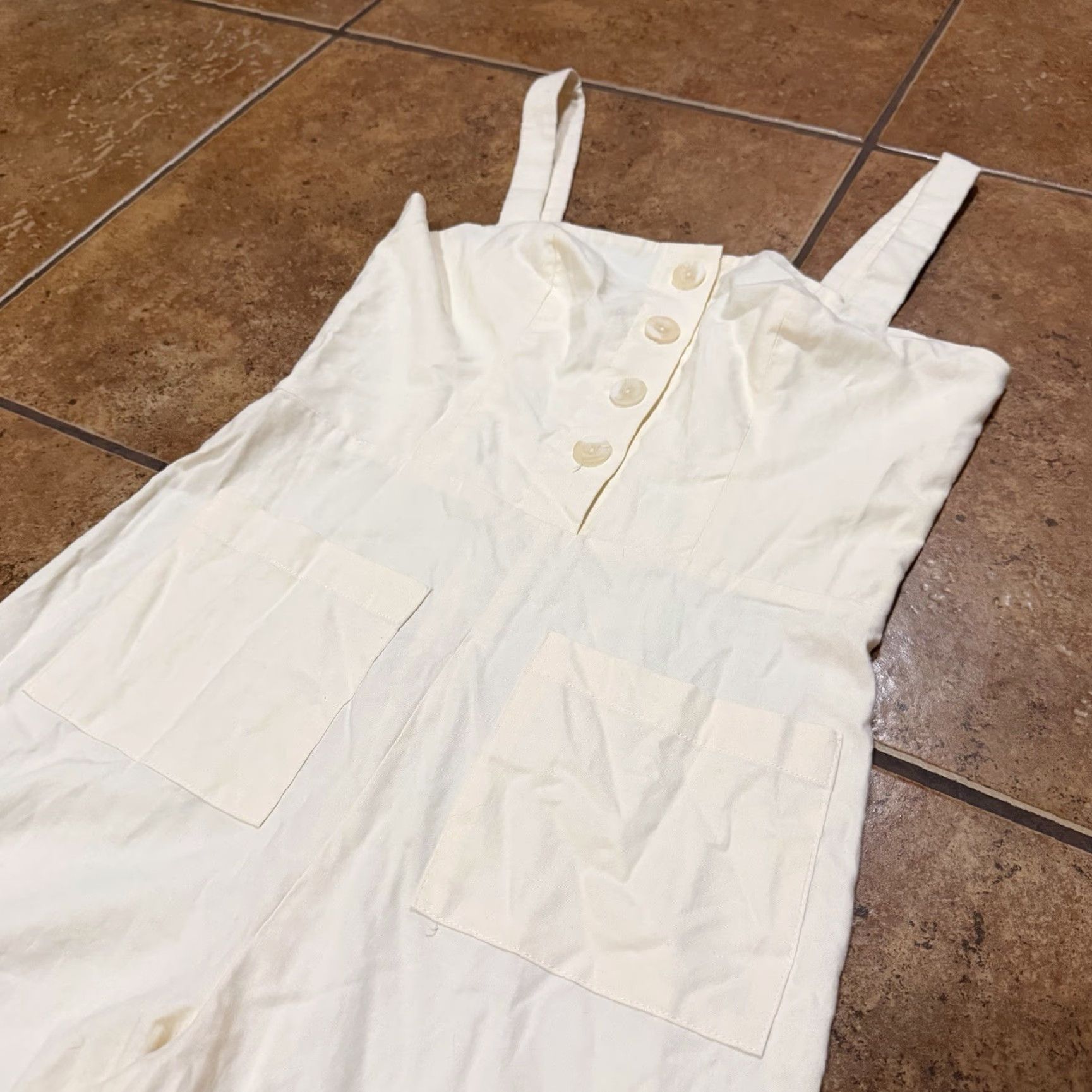 Staud Staud Jumpsuit 6 White Wide-Leg One-Piece Womens Off-White Linen Cotton Bamboo Rayon Style Jumpsuit 6 Size 28" / US 6 / IT 42 - 2 Thumbnail