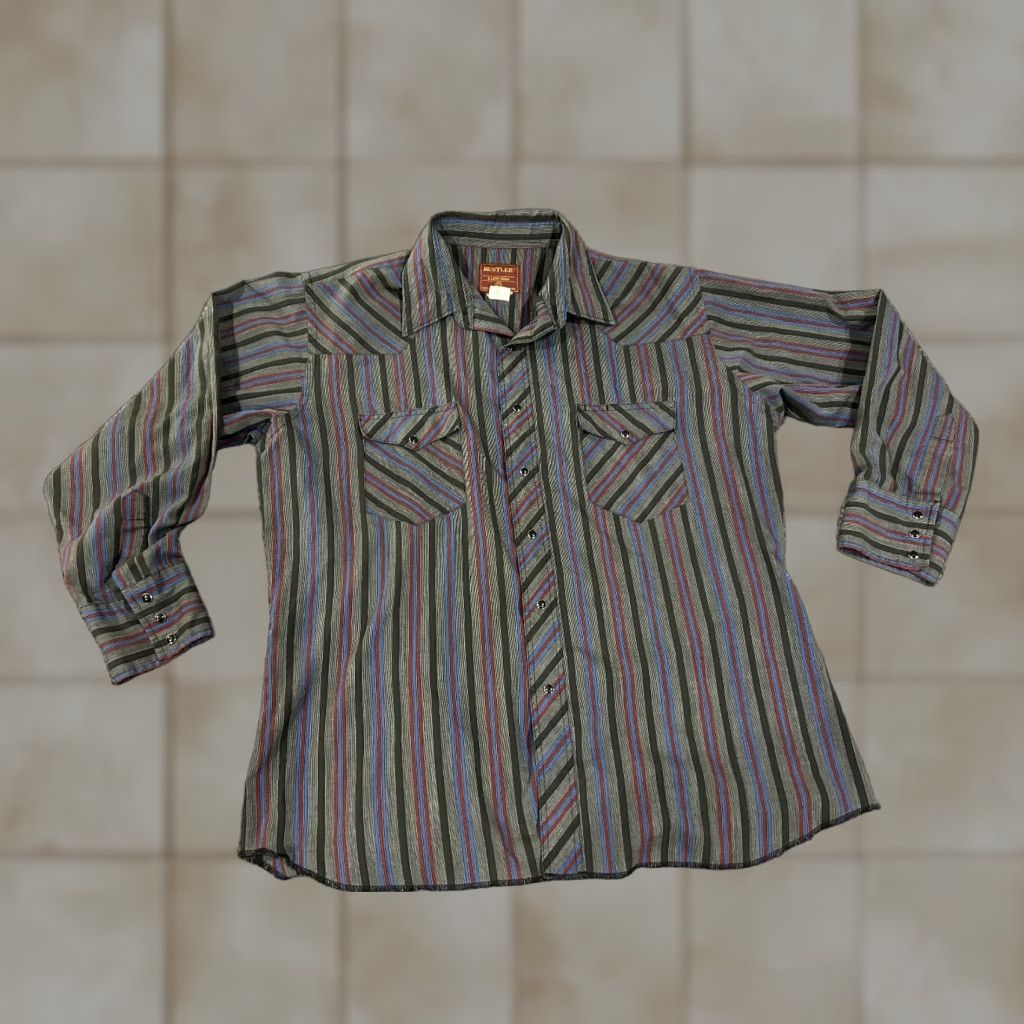 Vintage VINTAGE Rustlers Button-Up Shirt Mens 2XL Black Striped Western Snap X-Long Tails Size US XXL / EU 58 / 5 - 1 Thumbnail