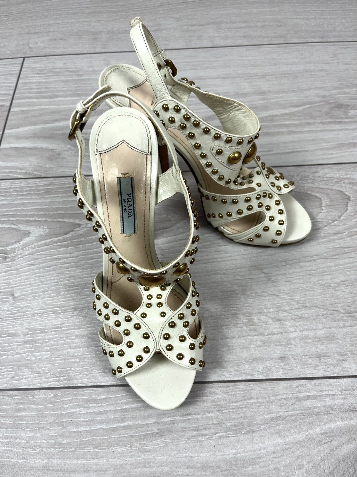 Prada Prada White Leather Studded Heels Sandals Shoes Size US 9 / IT 39 - 15 Thumbnail
