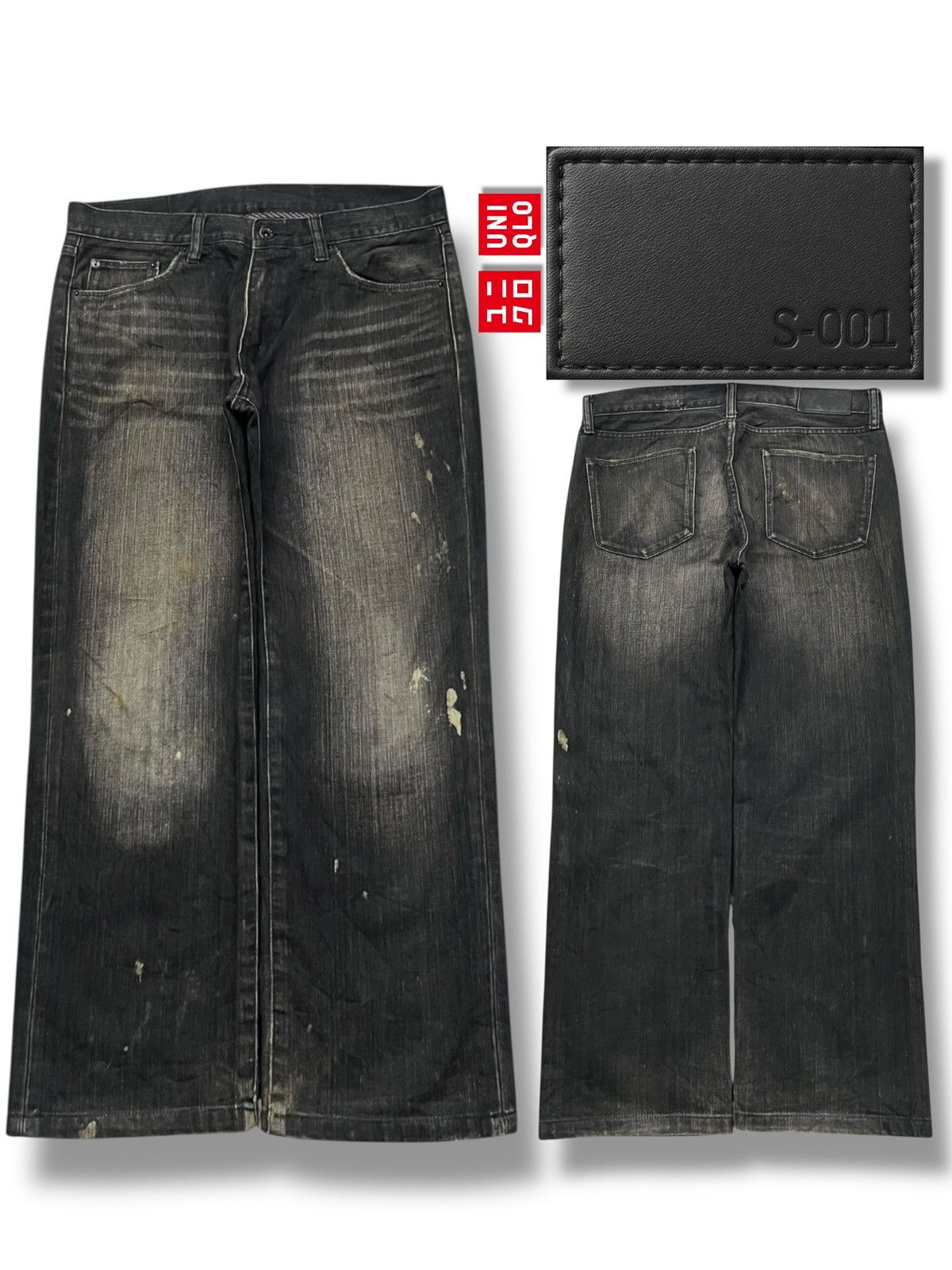 Uniqlo Vintage 00s Uniqlo S-001 - Faded Black Wash,Distressed Denim Size US 33 - 1 Thumbnail